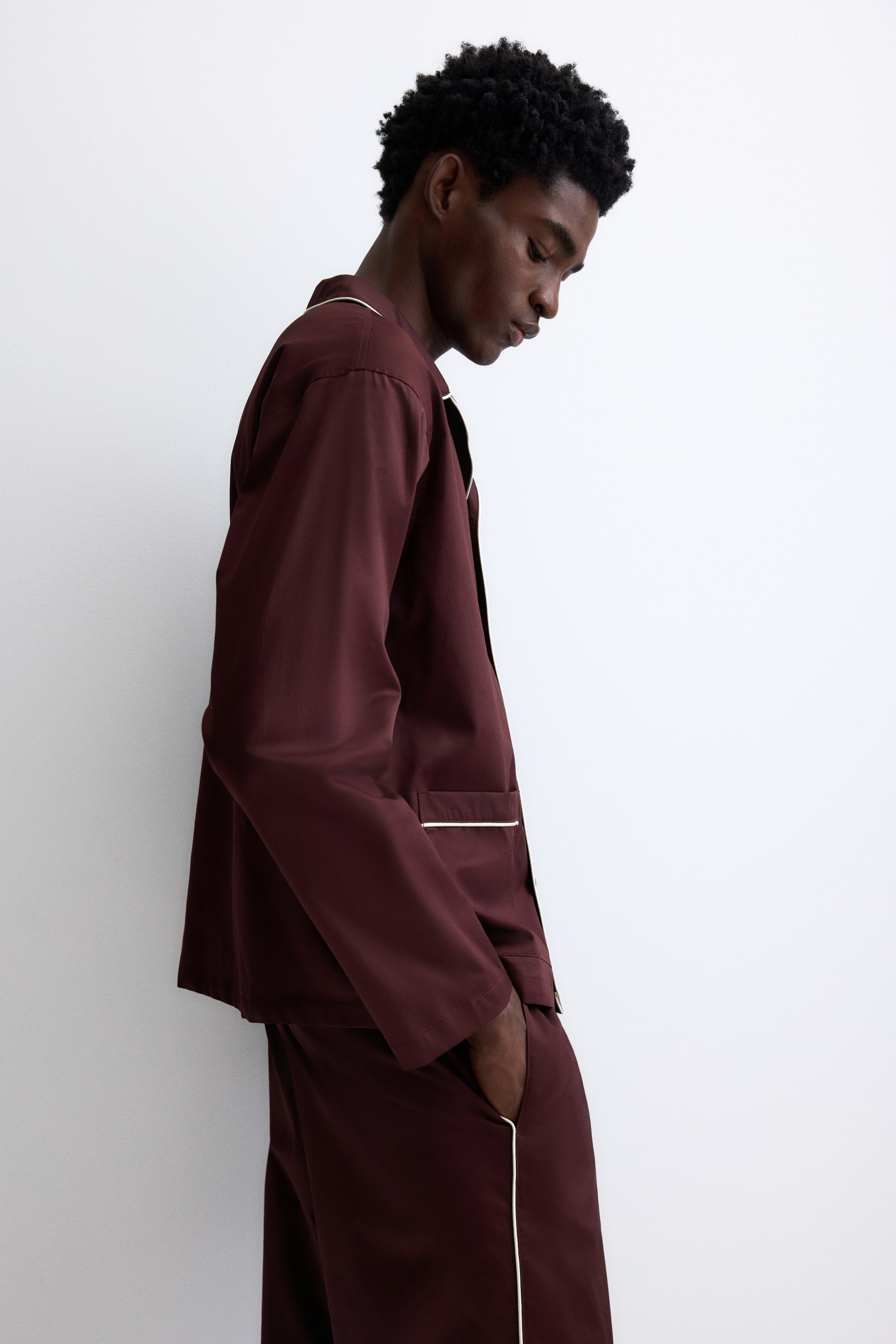 View larger image: Cotton pyjama shirt and bottoms - Burgundy - Men | H&M IN 5