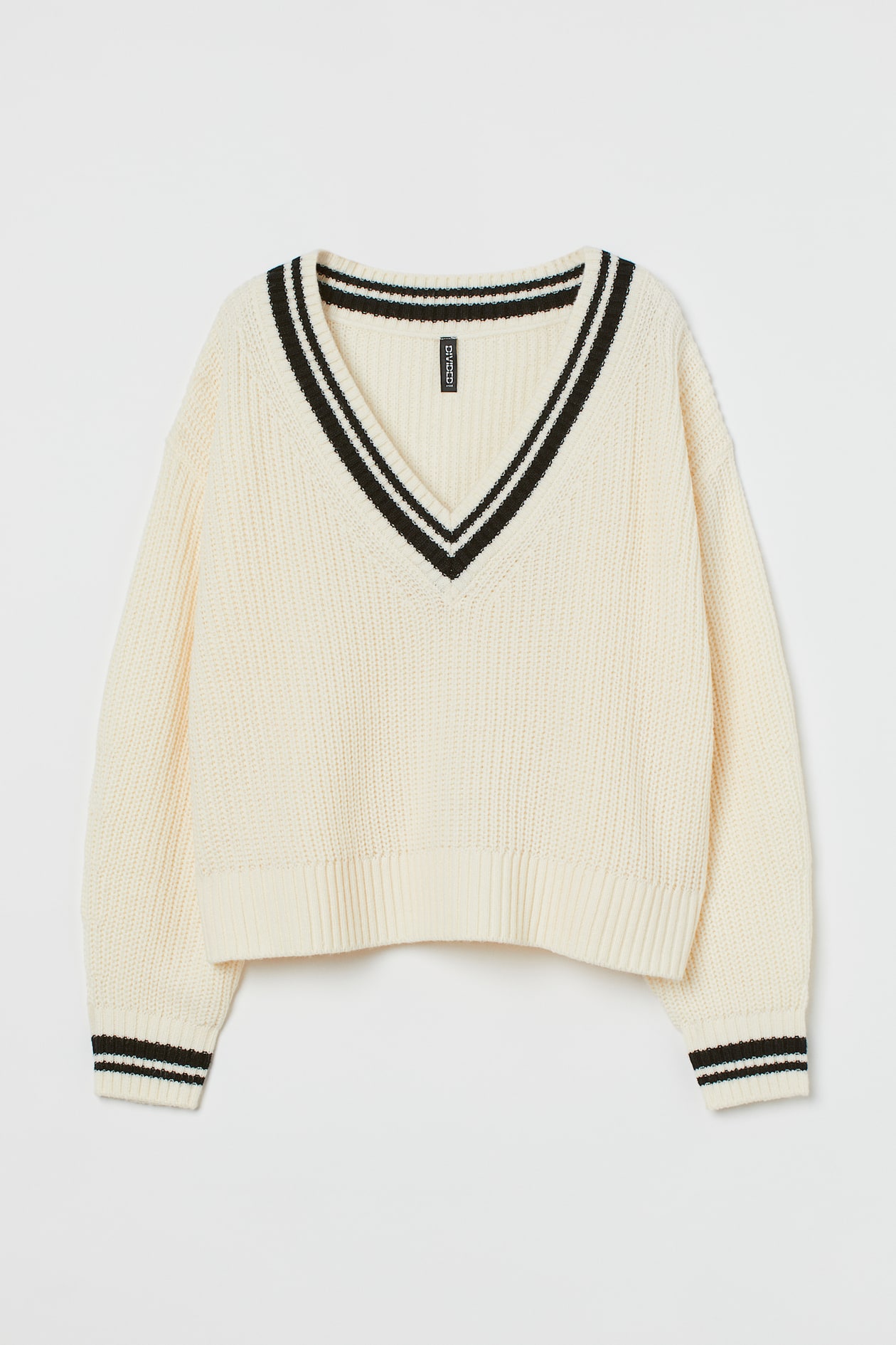 Rib-knit jumper - V-neck - Long sleeve - Cream - Ladies | H&M GB