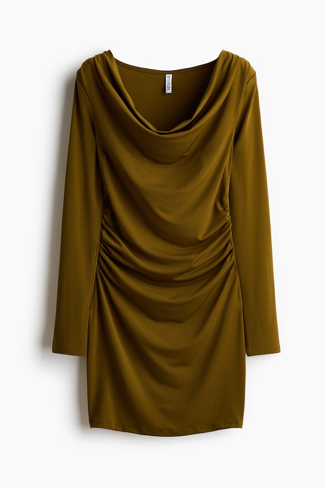 Robe à encolure bénitier en jersey - Olive doré - 1