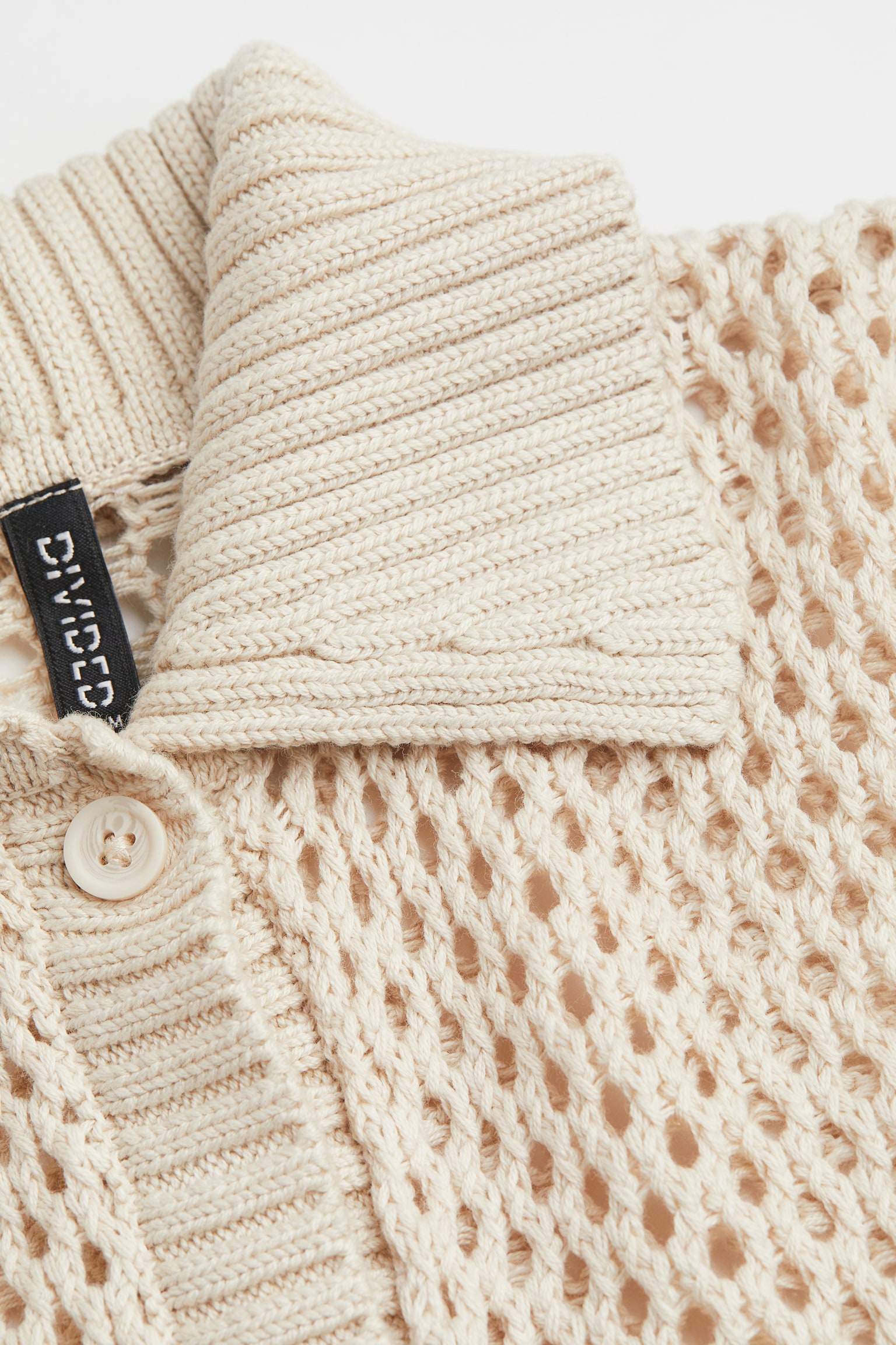 Collared Meshknit Cardigan Long sleeve Regular length Beige