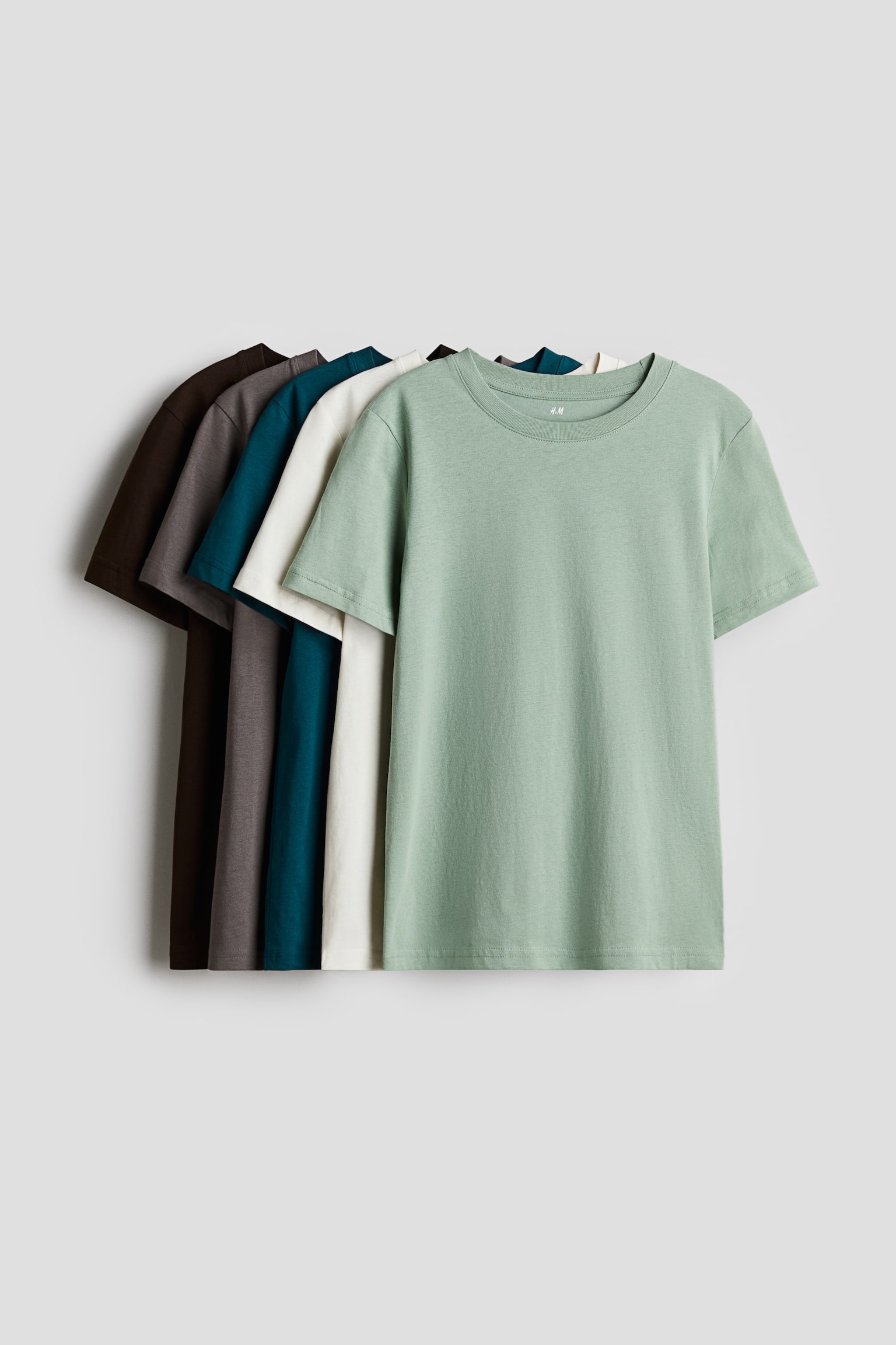 5-pack T-shirts - Green/Petrol/White/Black/Light grey/White/Black/White/Grey marl - 1