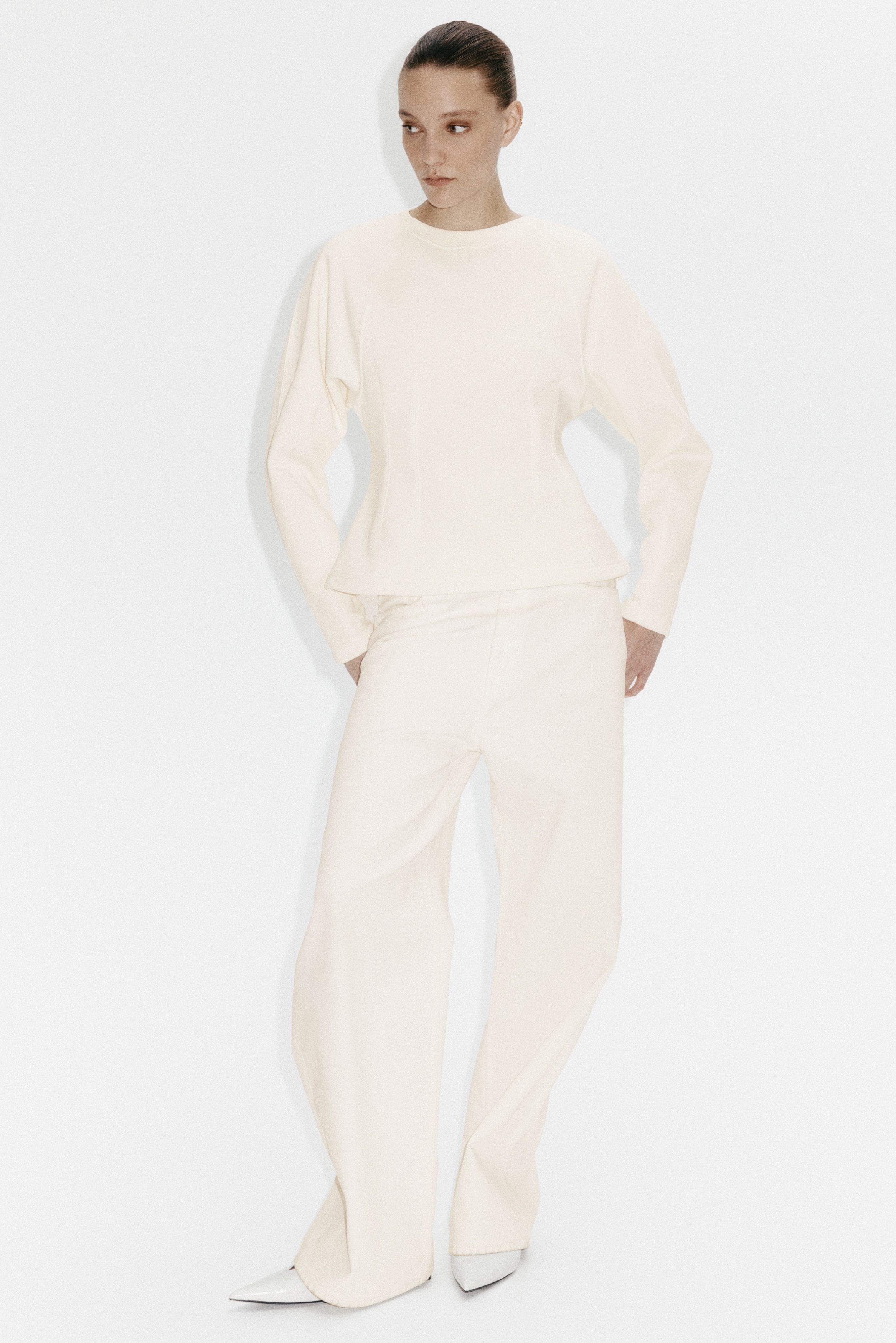 Sweat-shirt cintré - Crème/Taupe foncé/Beige