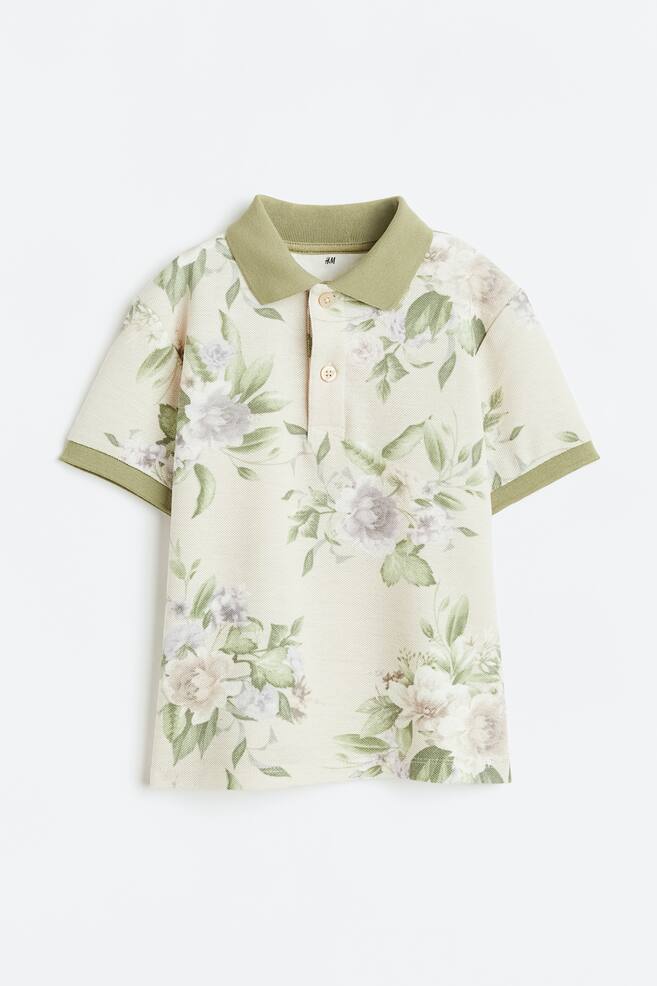 Cotton piqué polo shirt - Light beige/Floral - 1