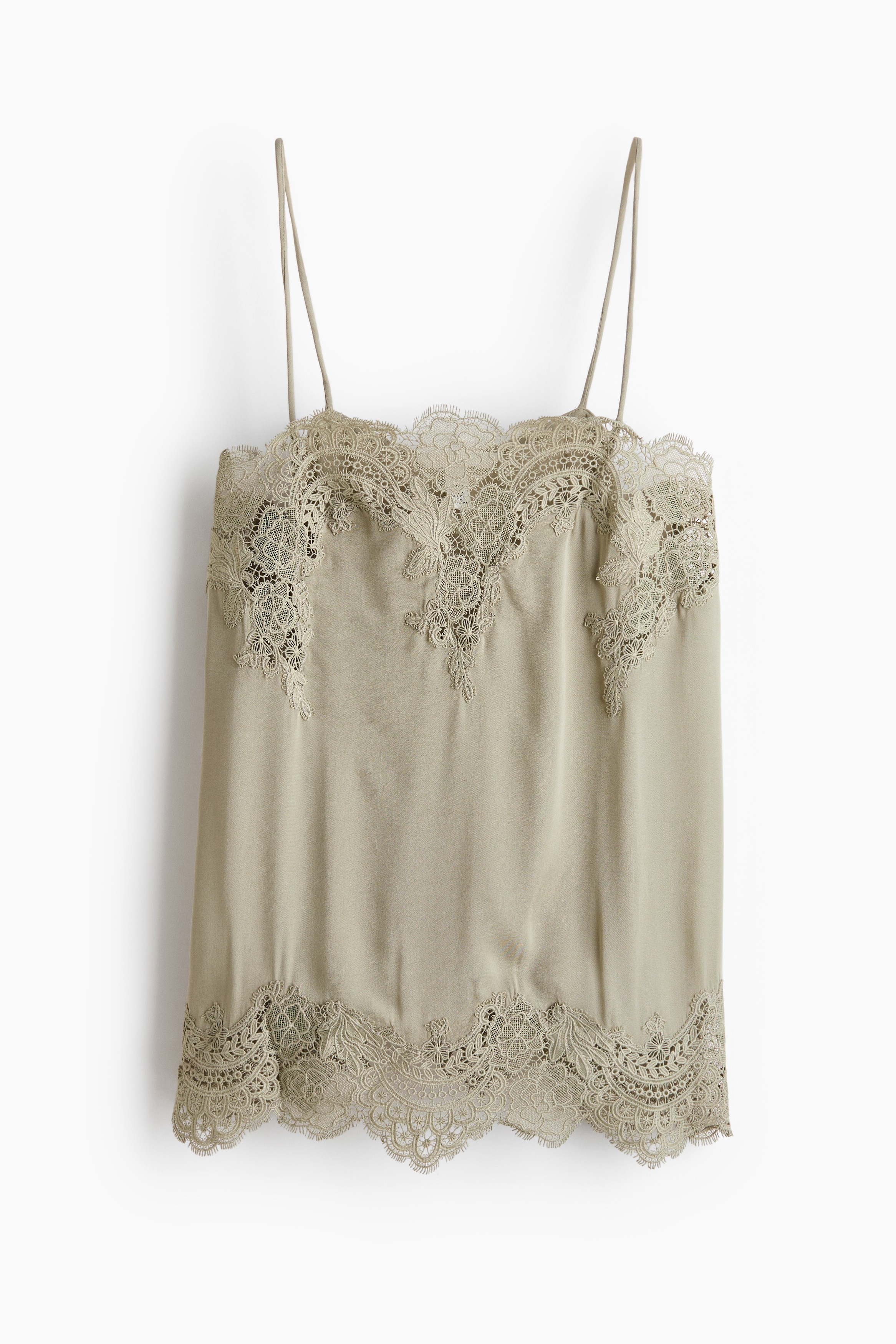 Lace-Trimmed Viscose Top - Sage green/White/Black