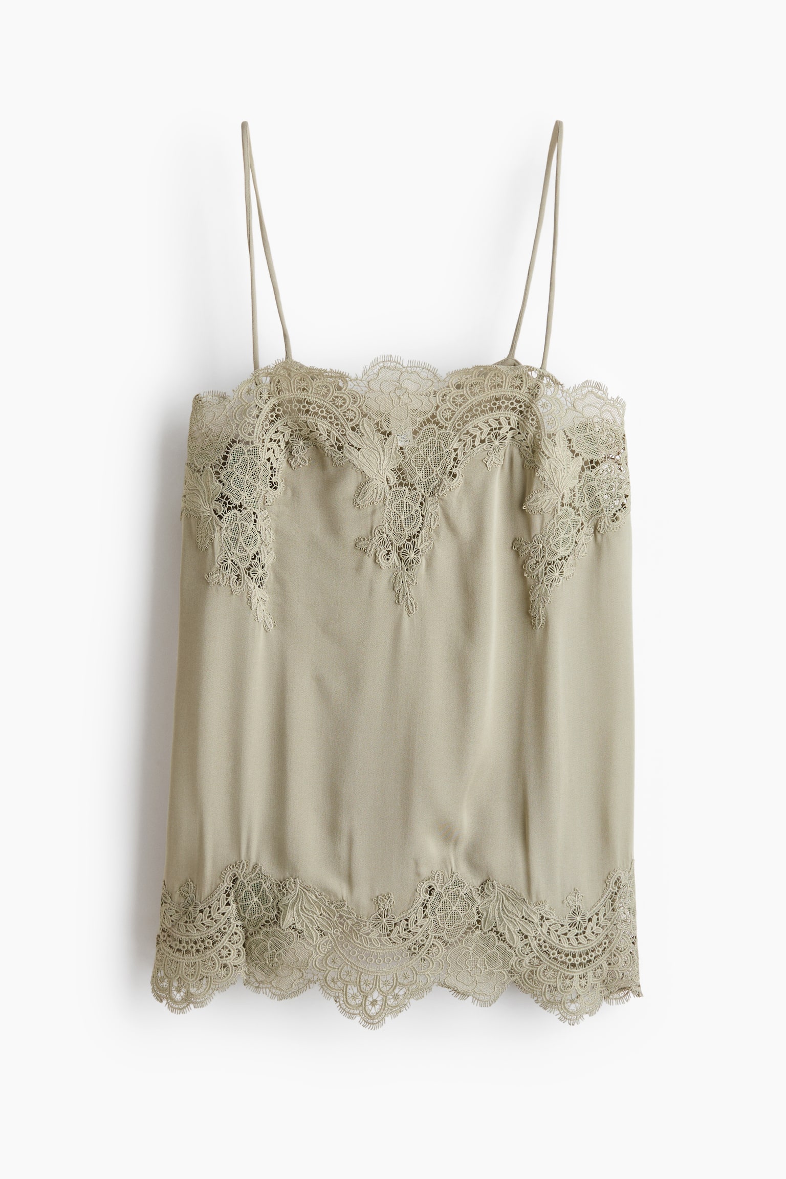Lace-Trimmed Viscose Top - Sage green/Black/White - 1