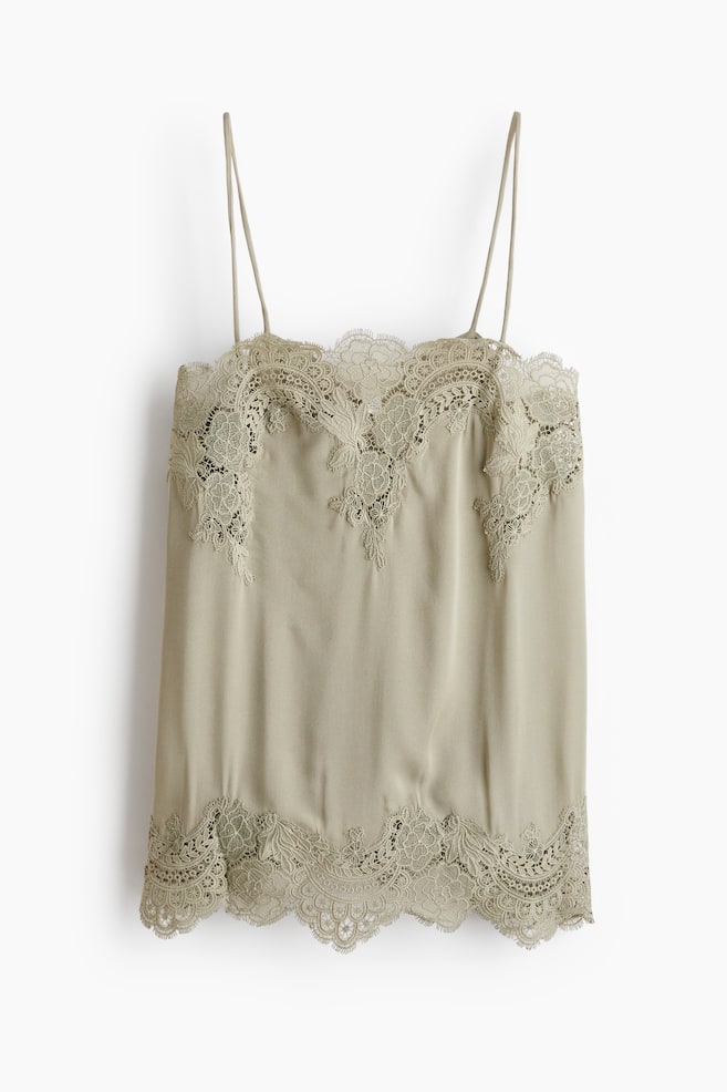 Lace-trimmed viscose top - Sage green/Black - 1