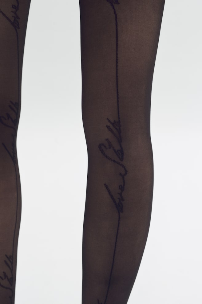 Text-Motif Tights-Black - 6