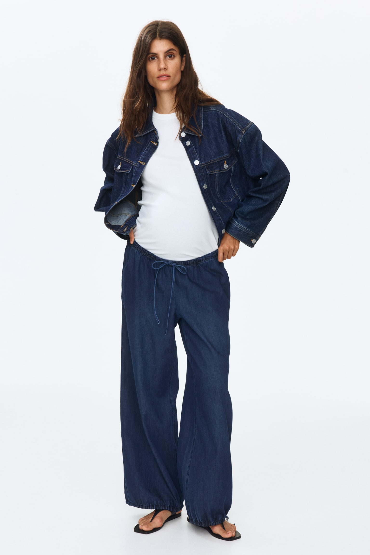 MAMA Džínové kalhoty s balonovými nohavicemi - Tmavý denim blue/Denim blue - 1