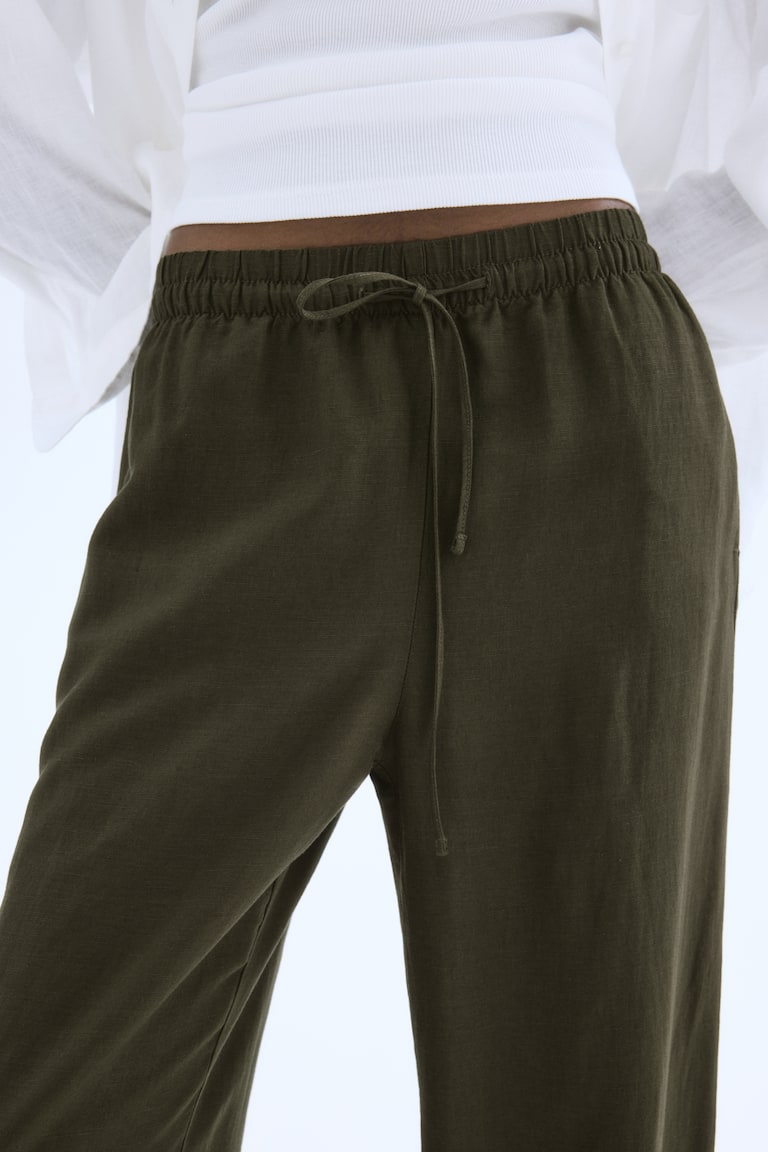 Linen-Blend Pants Dark khaki green Ladies H&M US
