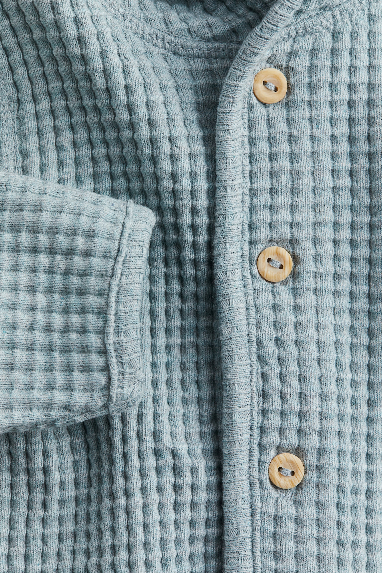 Waffled Cardigan - Light turquoise/Light beige - 2