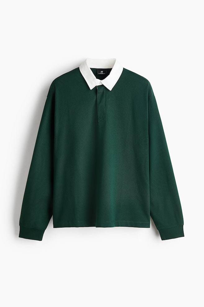 Relaxed-Fit Cotton Rugby Shirt - Green/white/Light gray melange/white - 1