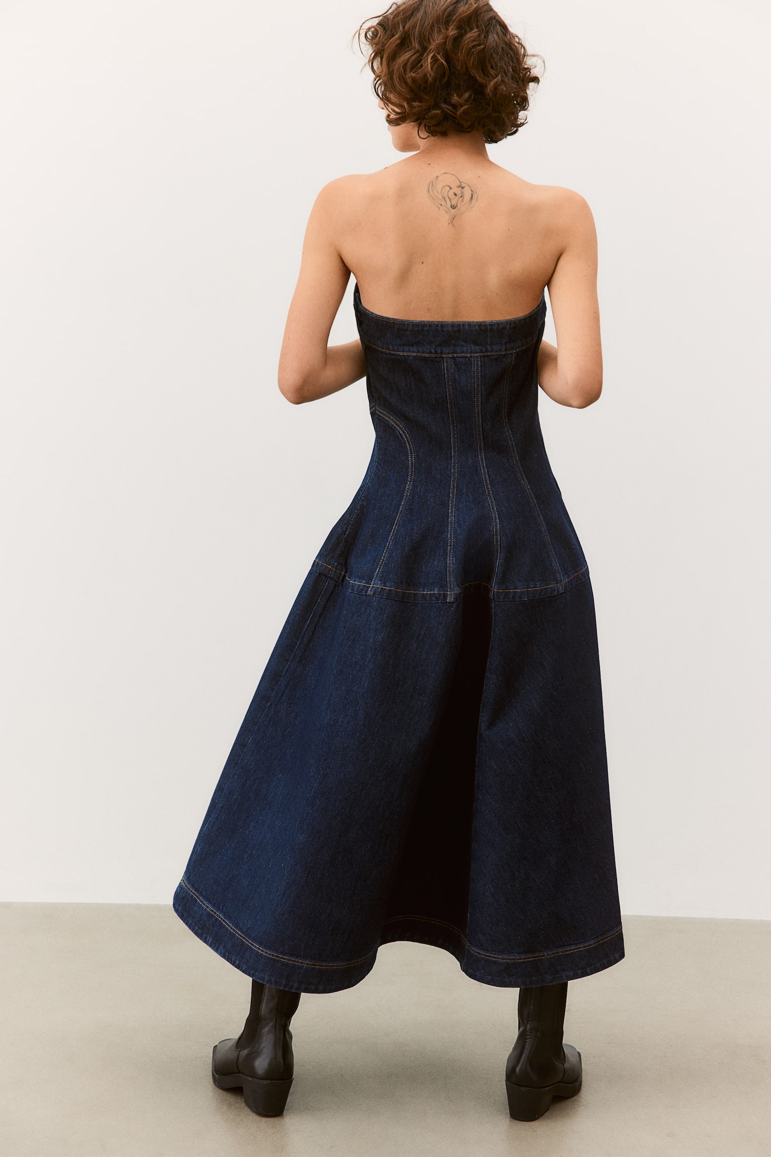 Denim bandeau dress - Dark denim blue - 3