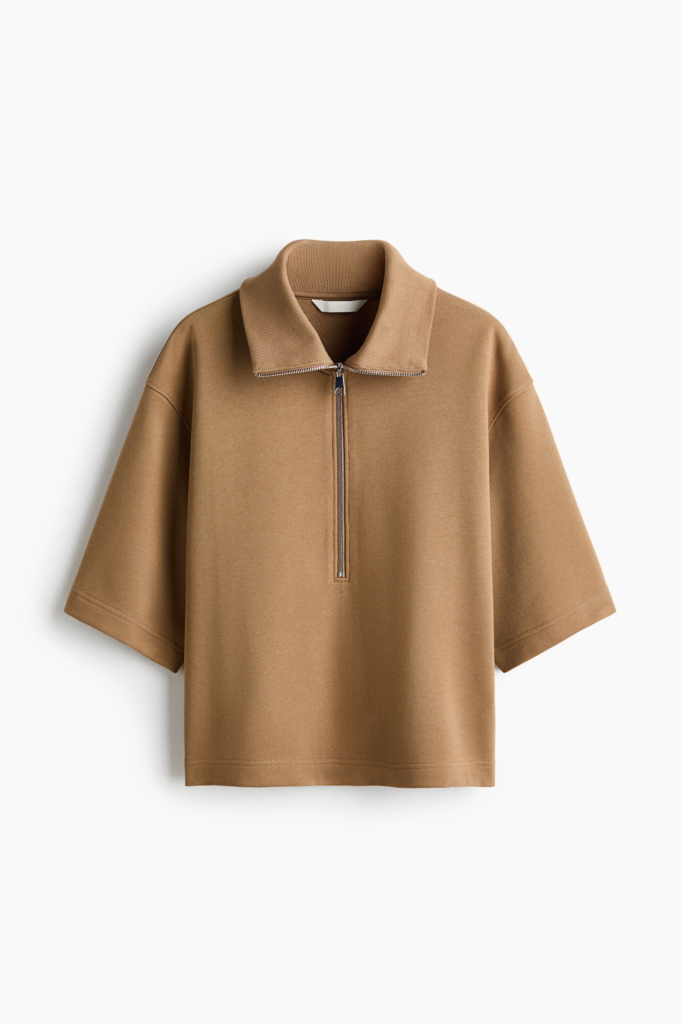 Cotton zip-top polo shirt - Dark beige/Cream