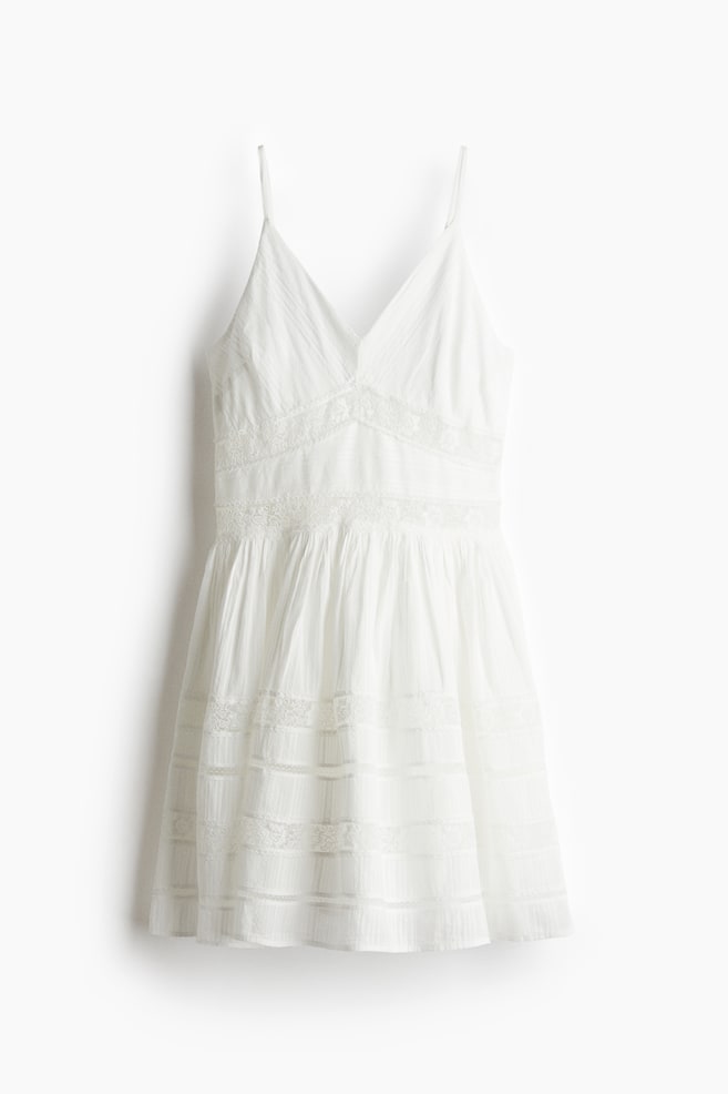 Vestido de algodón con inserciones de encaje - Blanco - 1