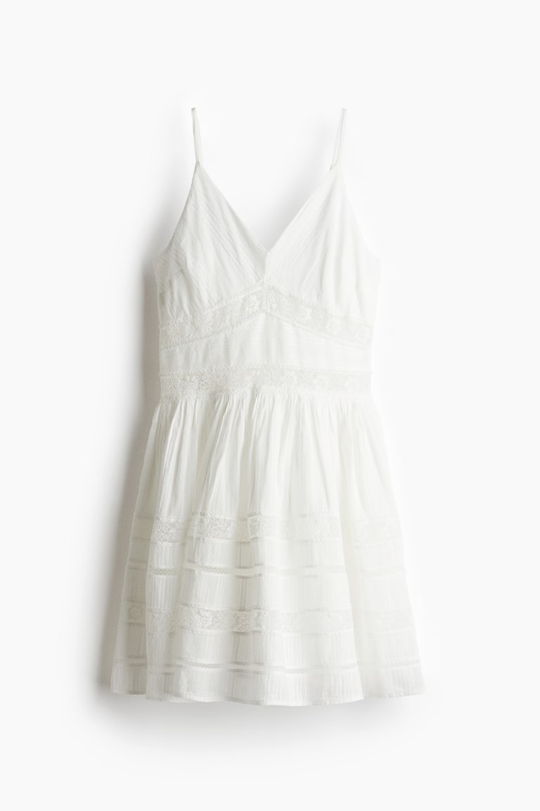 Women's White Lace-Inset Cotton Dress | H&M US Women's White Lace-Inset Cotton Dress | H&M US