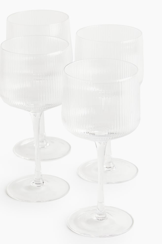 Set van 4 wijnglazen van ribbelglas - Helder glas - 3