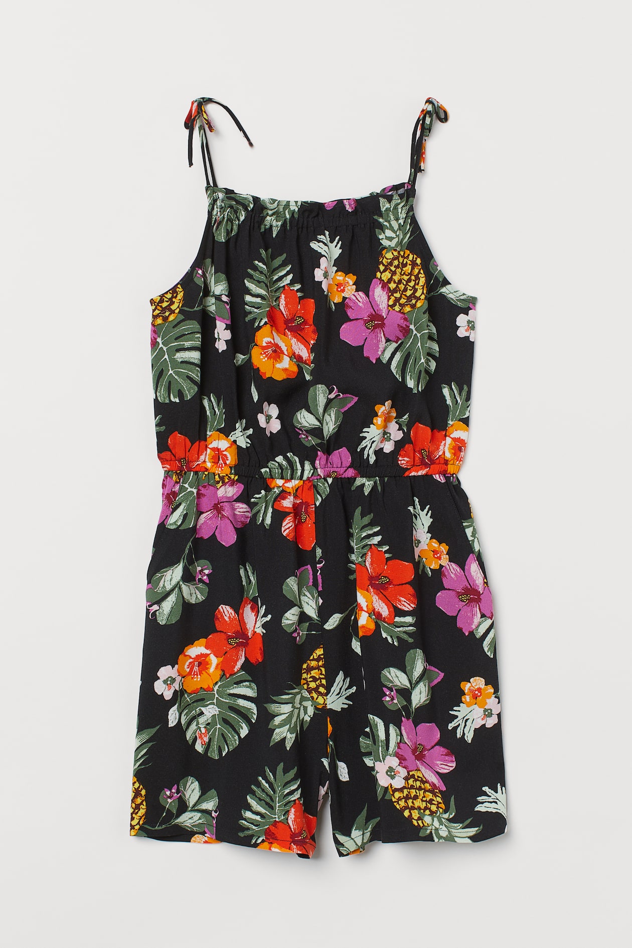 Romper - Sleeveless - Short - Black/tropical flowers - Kids | H&M US