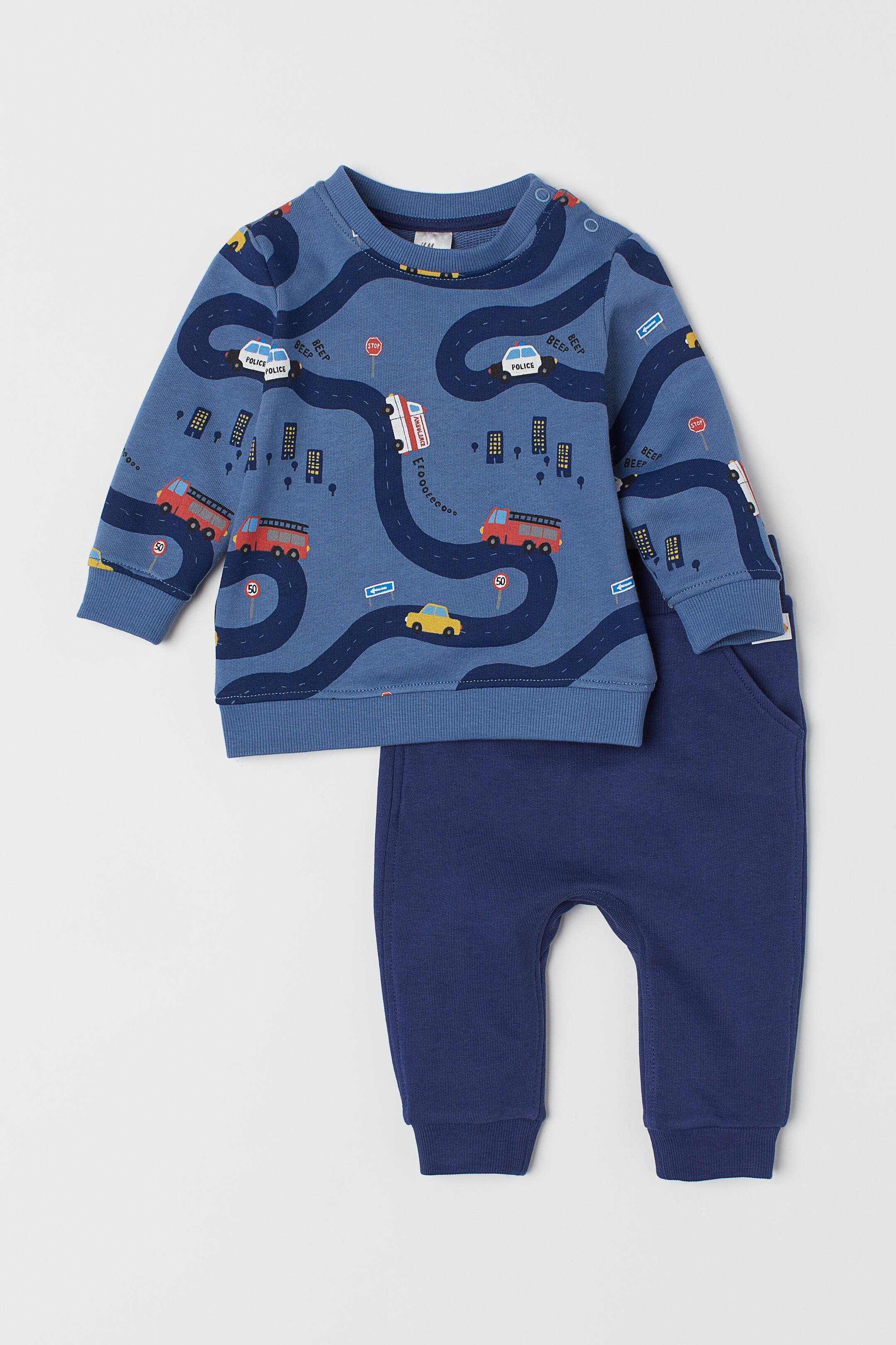 View larger image: Sweatshirt and joggers - Dark blue/Cars - Kids | H&M 1