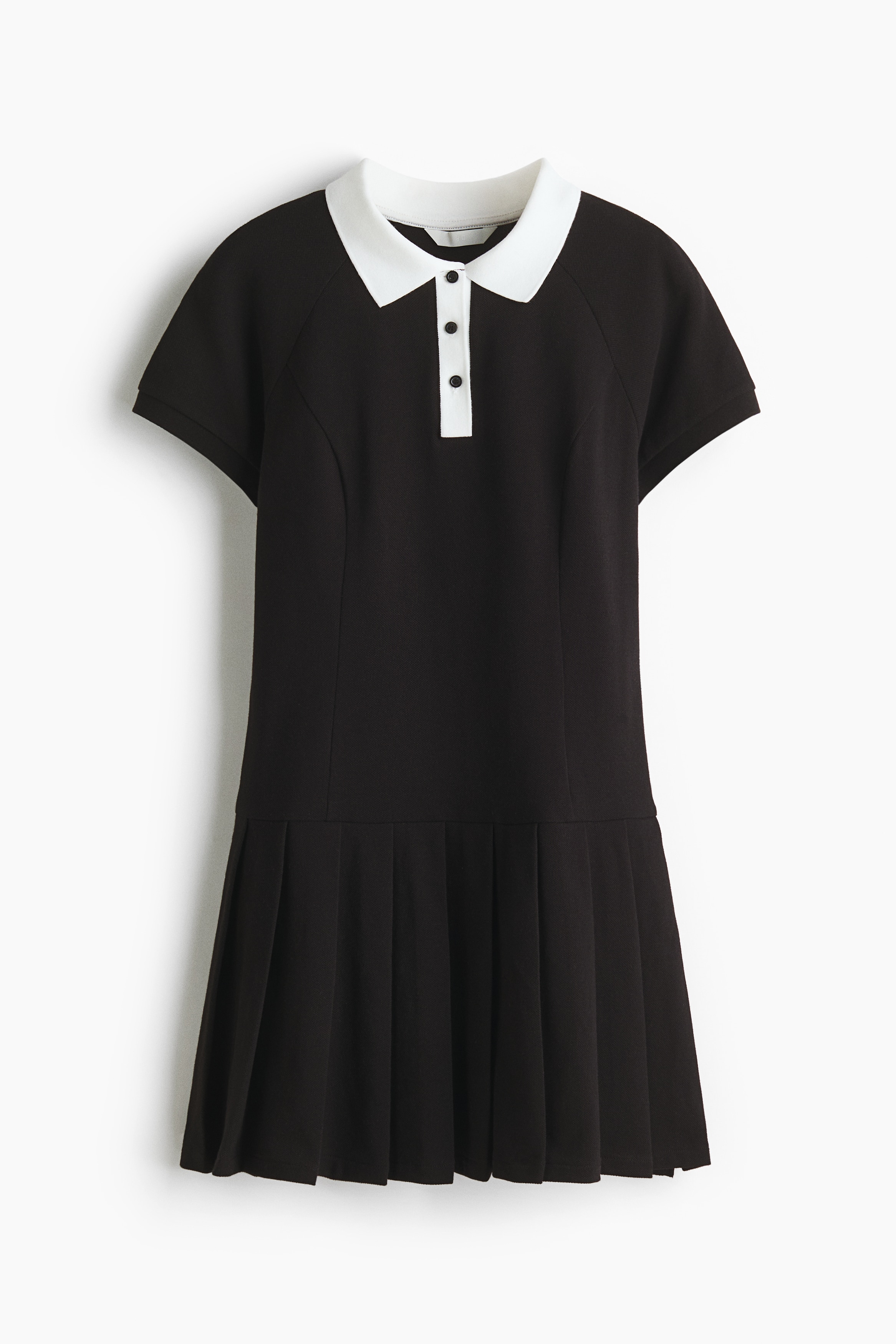 Pleated-skirt polo dress - ブラック／ホワイト/ホワイト