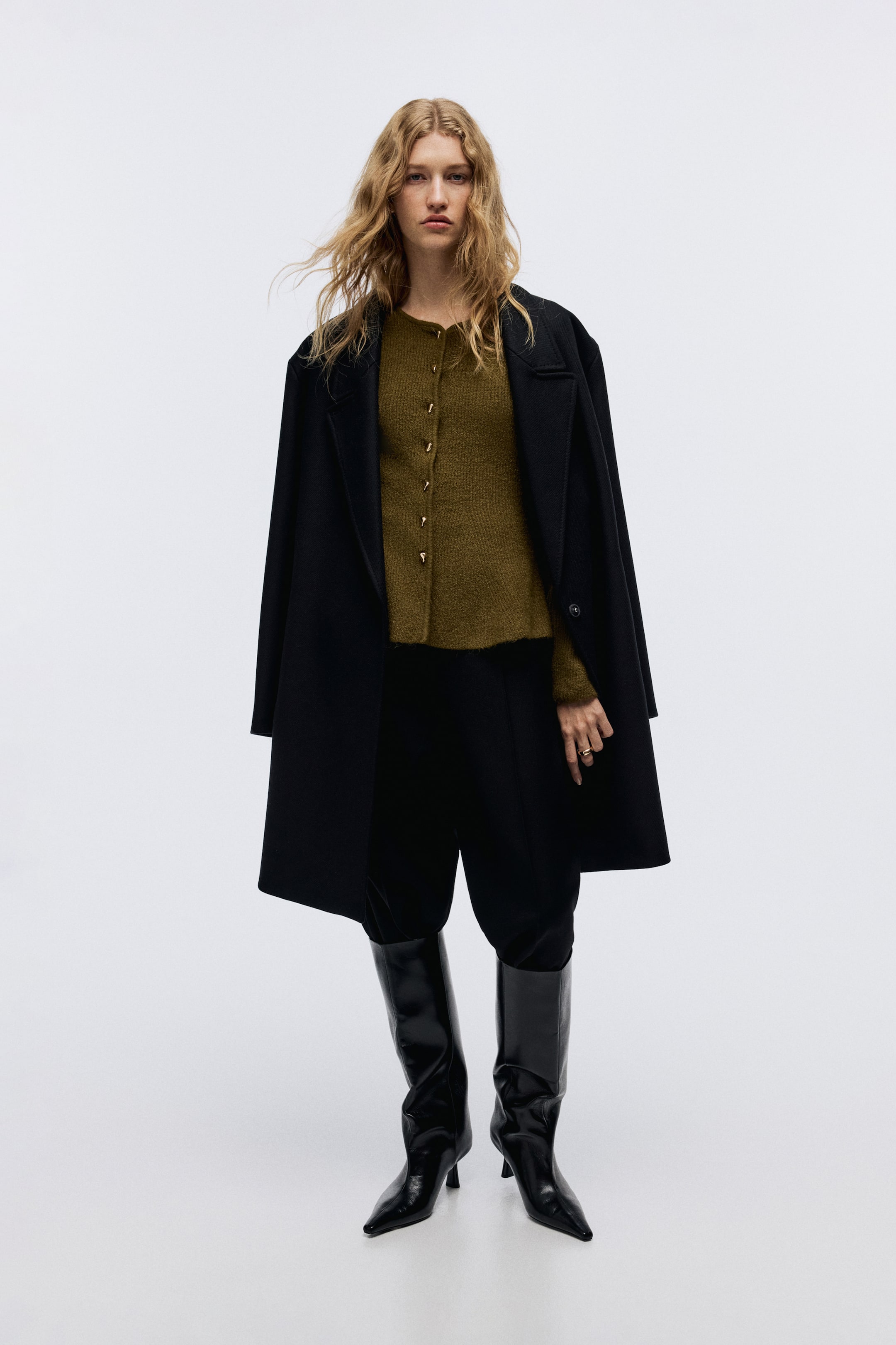 View larger image: Rib-knit peplum cardigan - Dark khaki green - Ladies | H&M IN 3