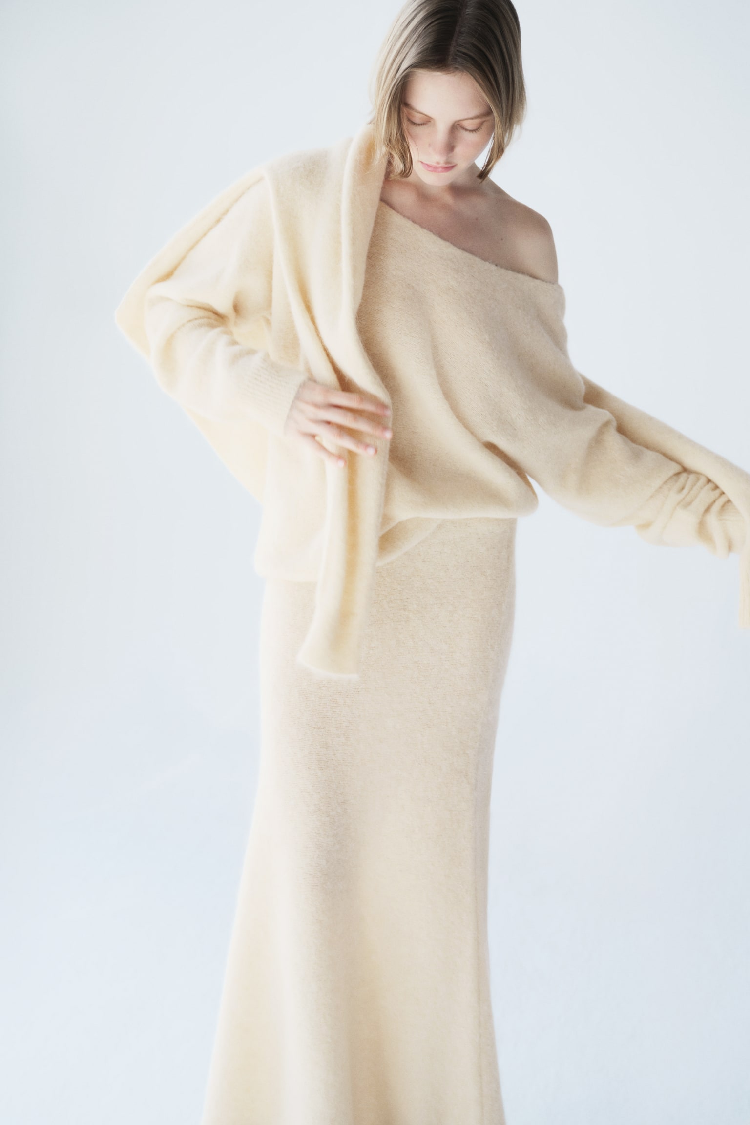 Alpaca-blend skirt - Light yellow/Brown - 6