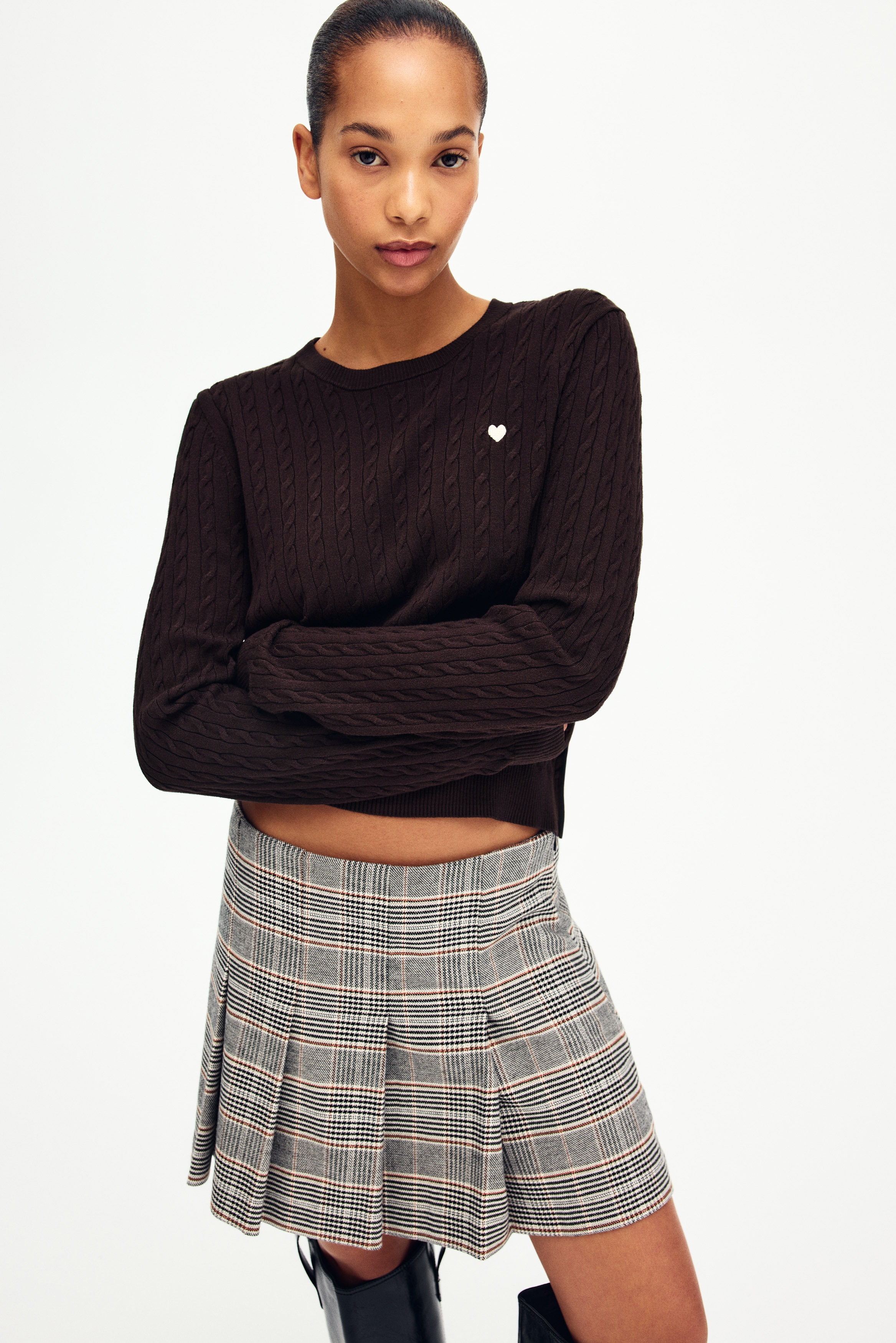 Džemper u bodu pletenice - Tamnosmeđa/Ružičasta/Bela/crna/pruge