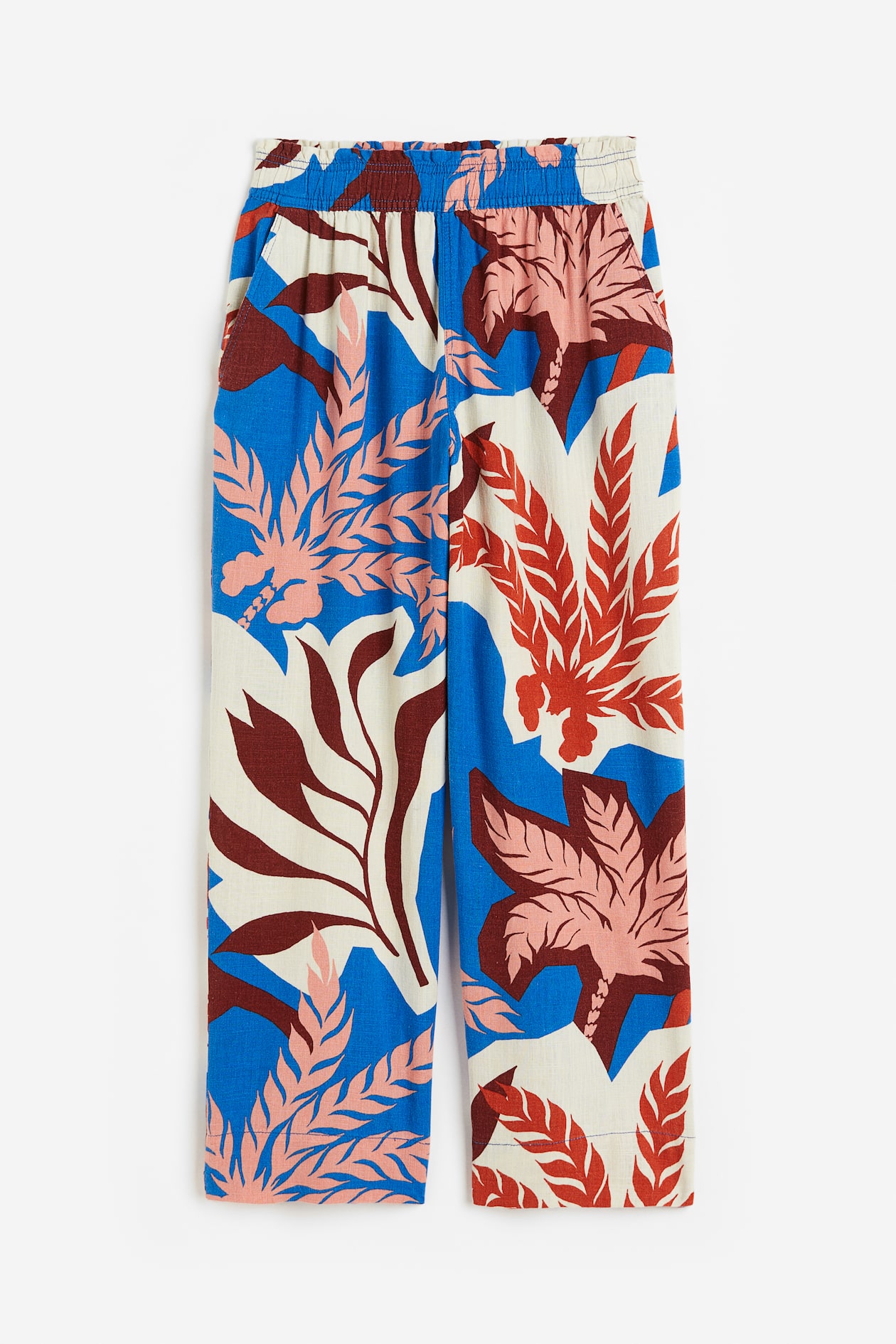 Paper-bag Pants - High waist - Ankle-length - Blue/palm trees - Ladies ...