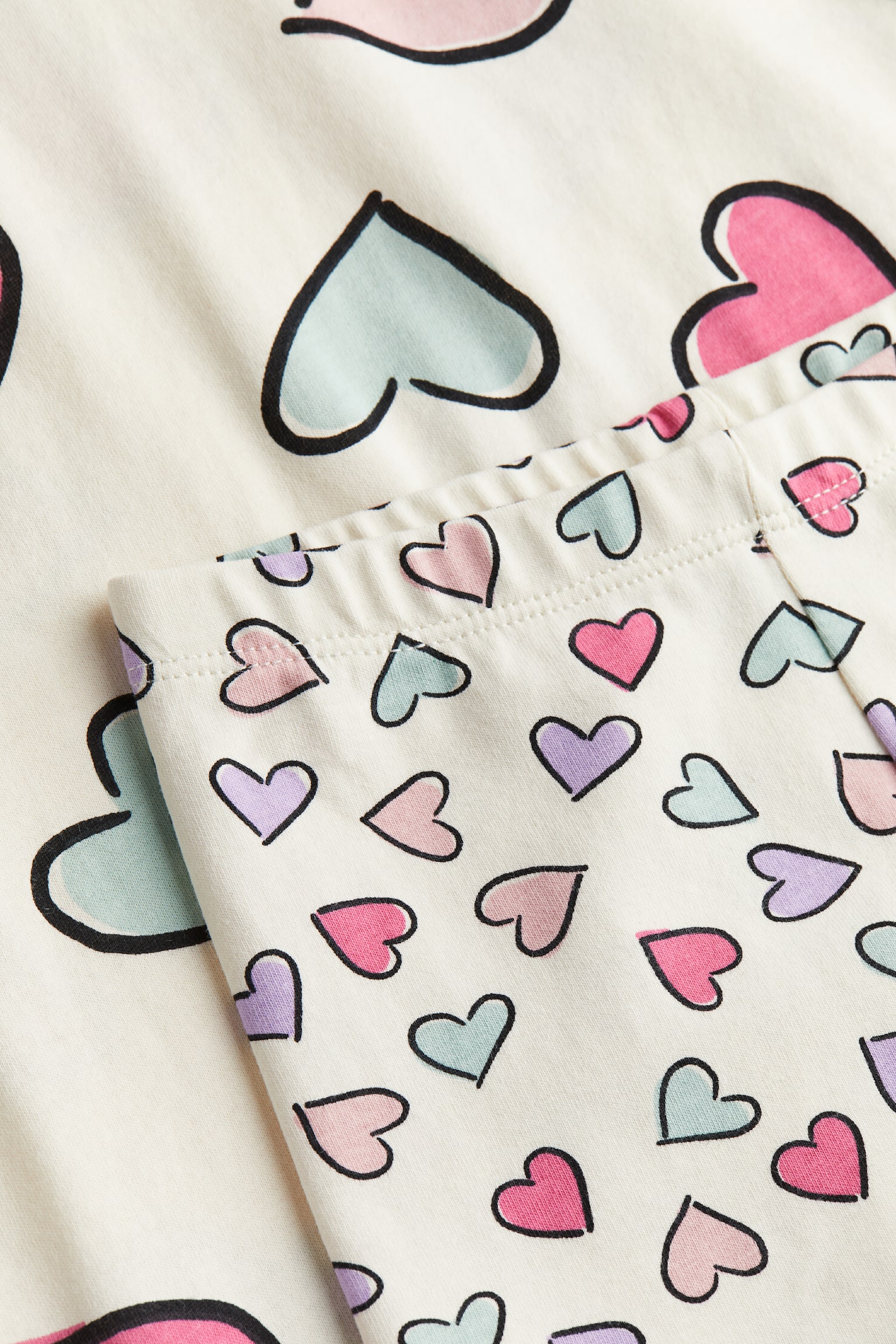 2-piece Print Set - Cream/Hearts - 2