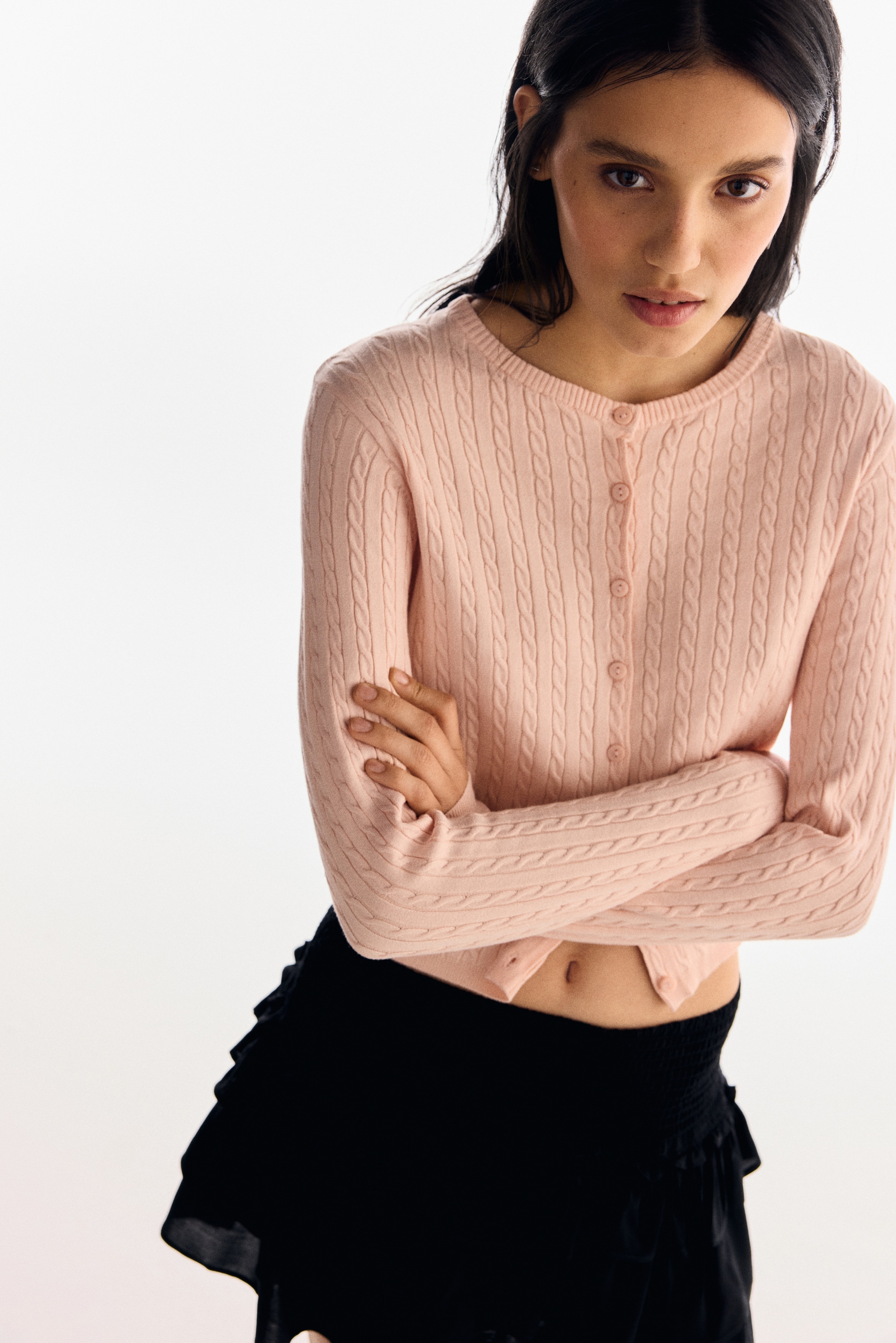 Cable-Knit Cardigan - Light pink - Ladies | H&M US