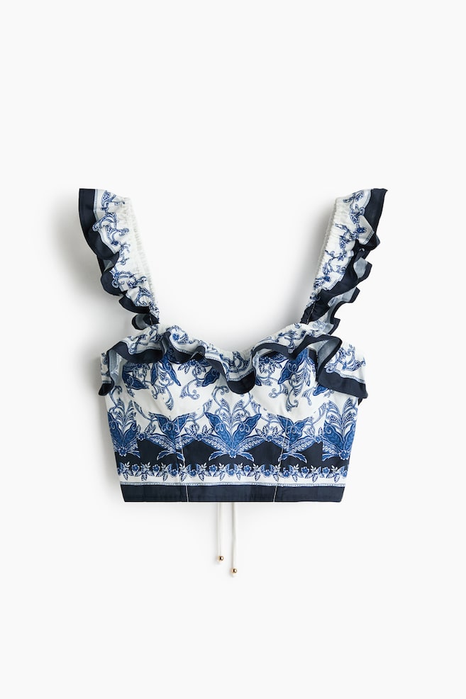 Cotton Poplin Bustier Top - Dark blue/patterned - 1