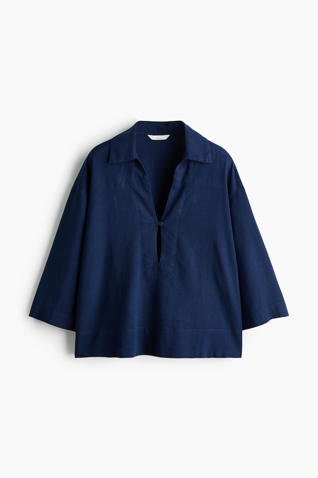 Linen-blend popover shirt - Dark blue - 1