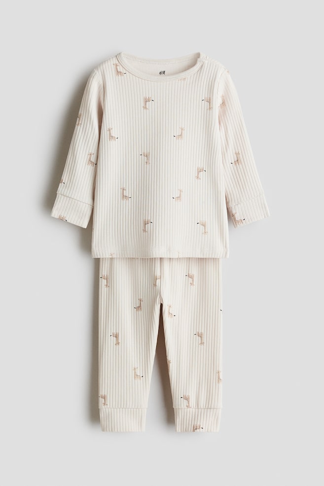 Set in cotone a coste - Beige chiaro/giraffe/Beige chiaro/beige scuro righe/Rosa chiaro/ciliegie/Beige chiaro/leopardato - 1