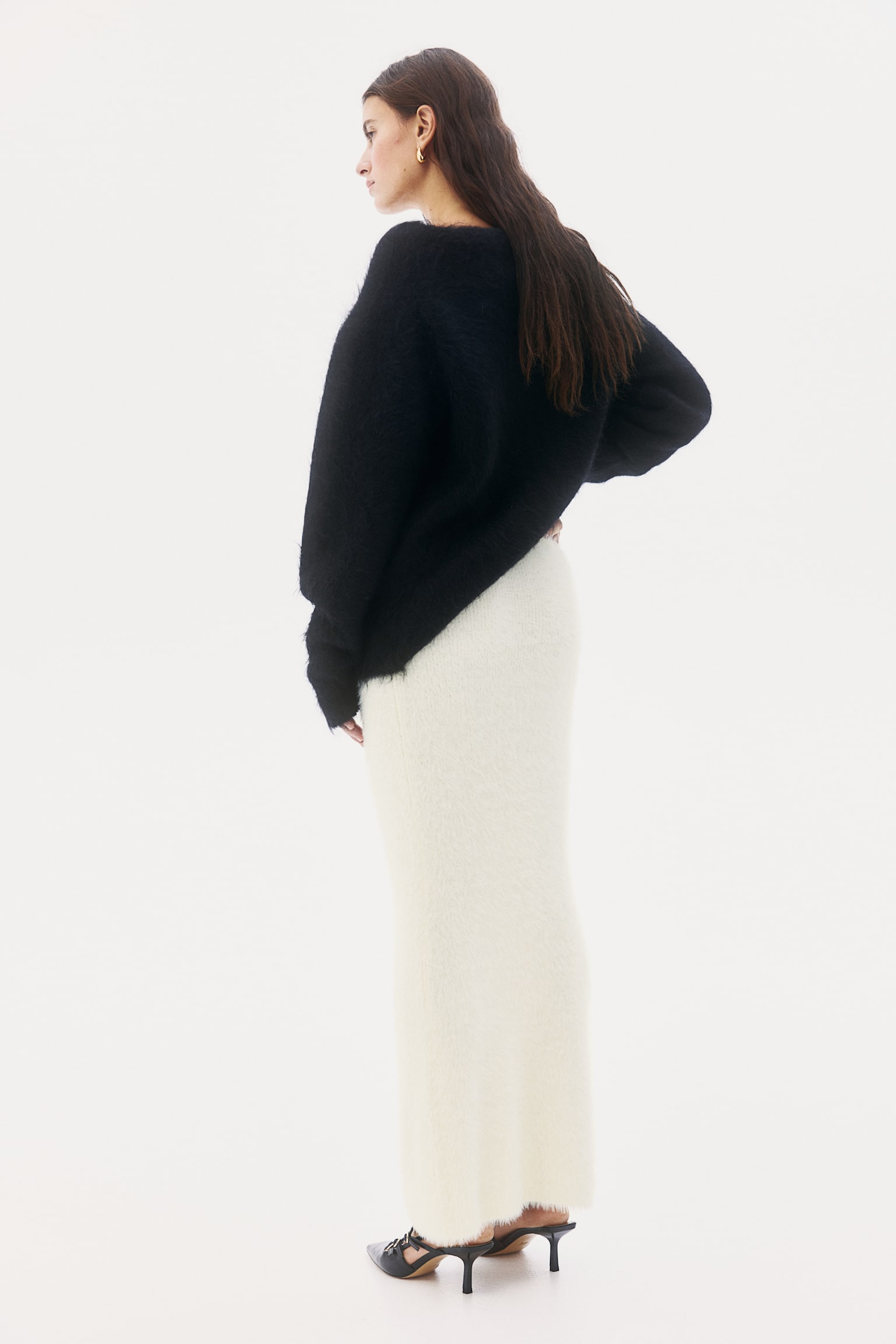 Fluffy-knit skirt - Cream/Dark red - 5