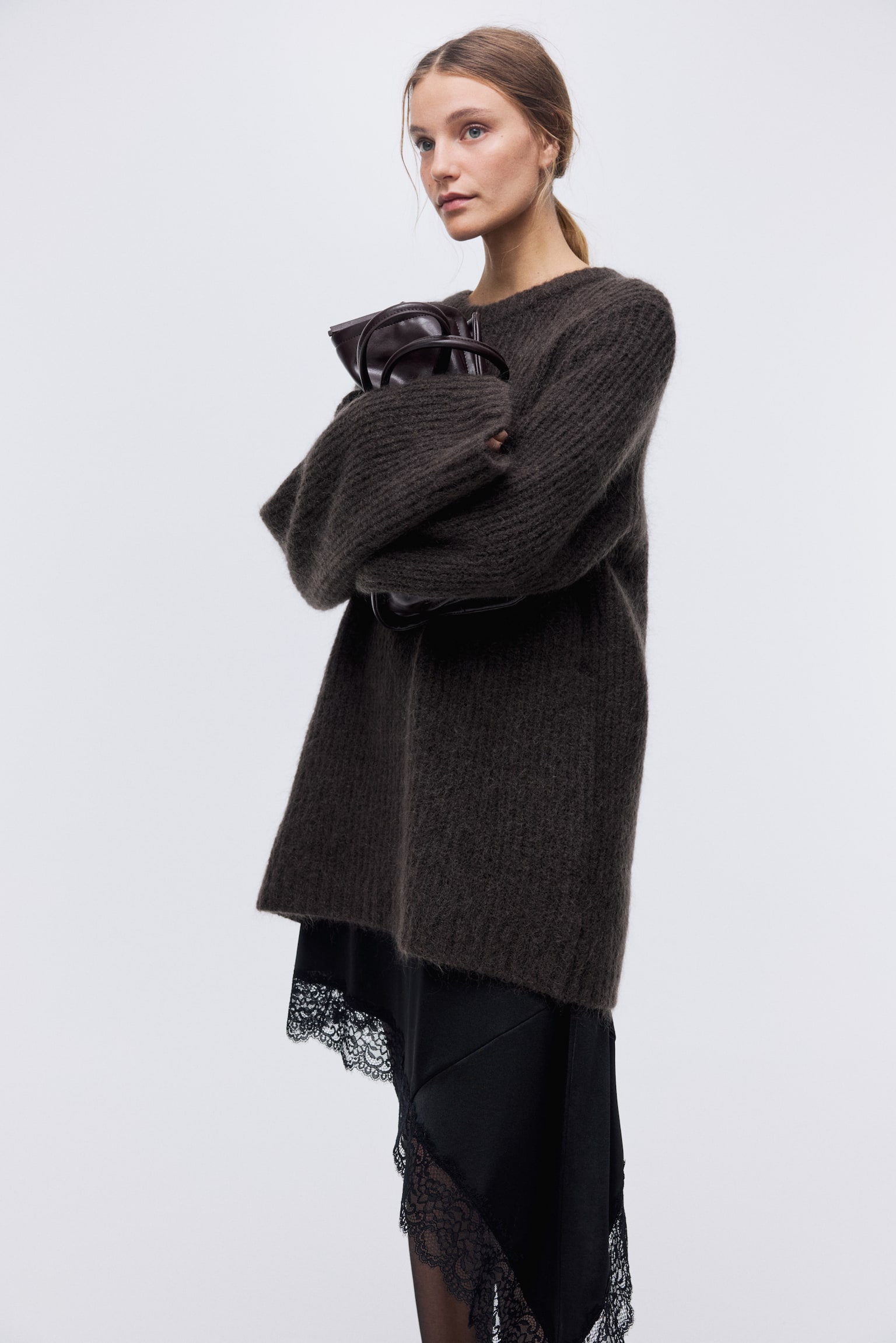 Sweter z domieszką moheru - Ciemnobrązowy - 5