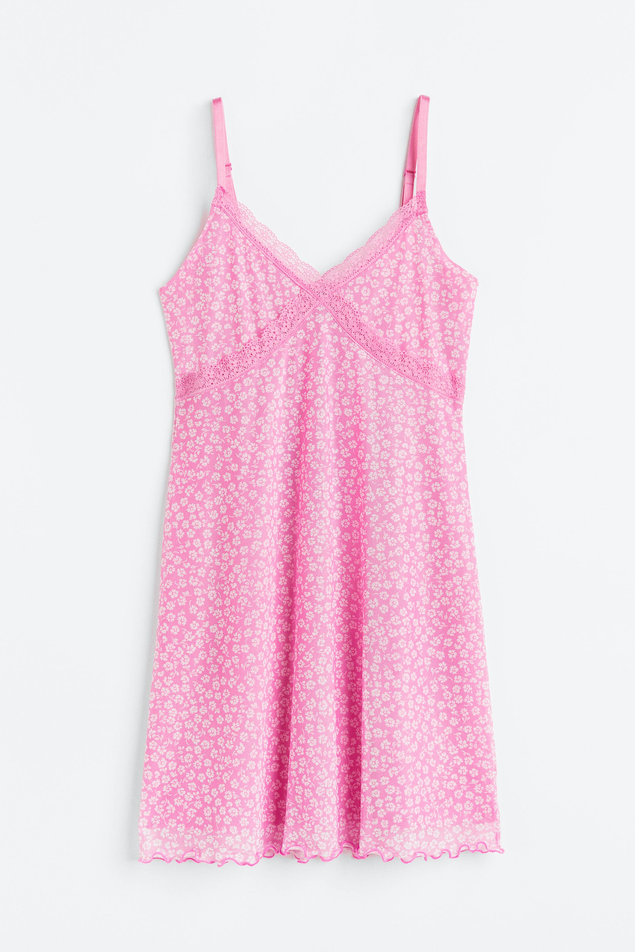 View larger image: Lace-trimmed Mesh Dress - Pink/small flowers - Ladies | H&M PH 1