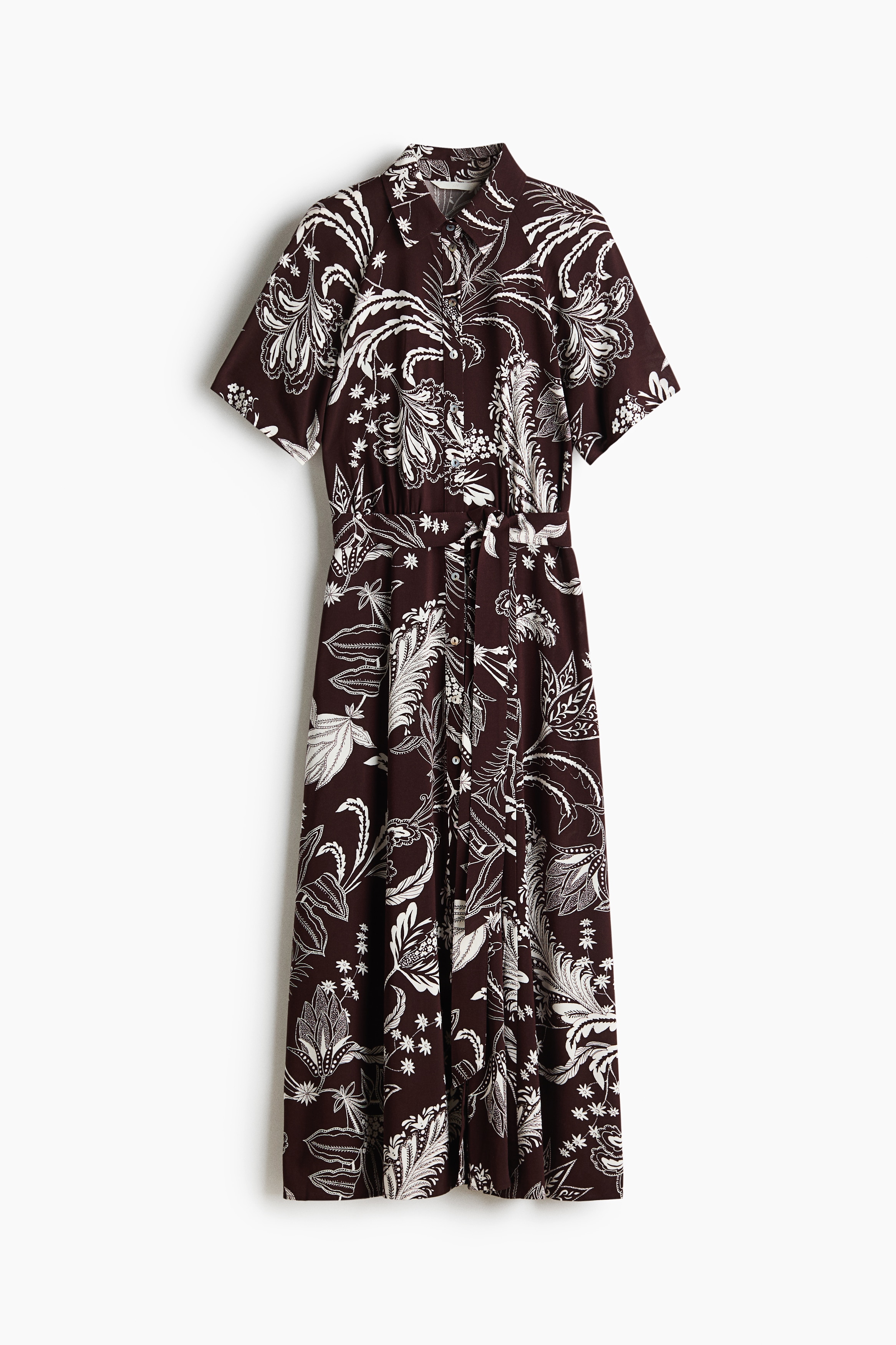 Tie-belt shirt dress-Dark brown/Floral