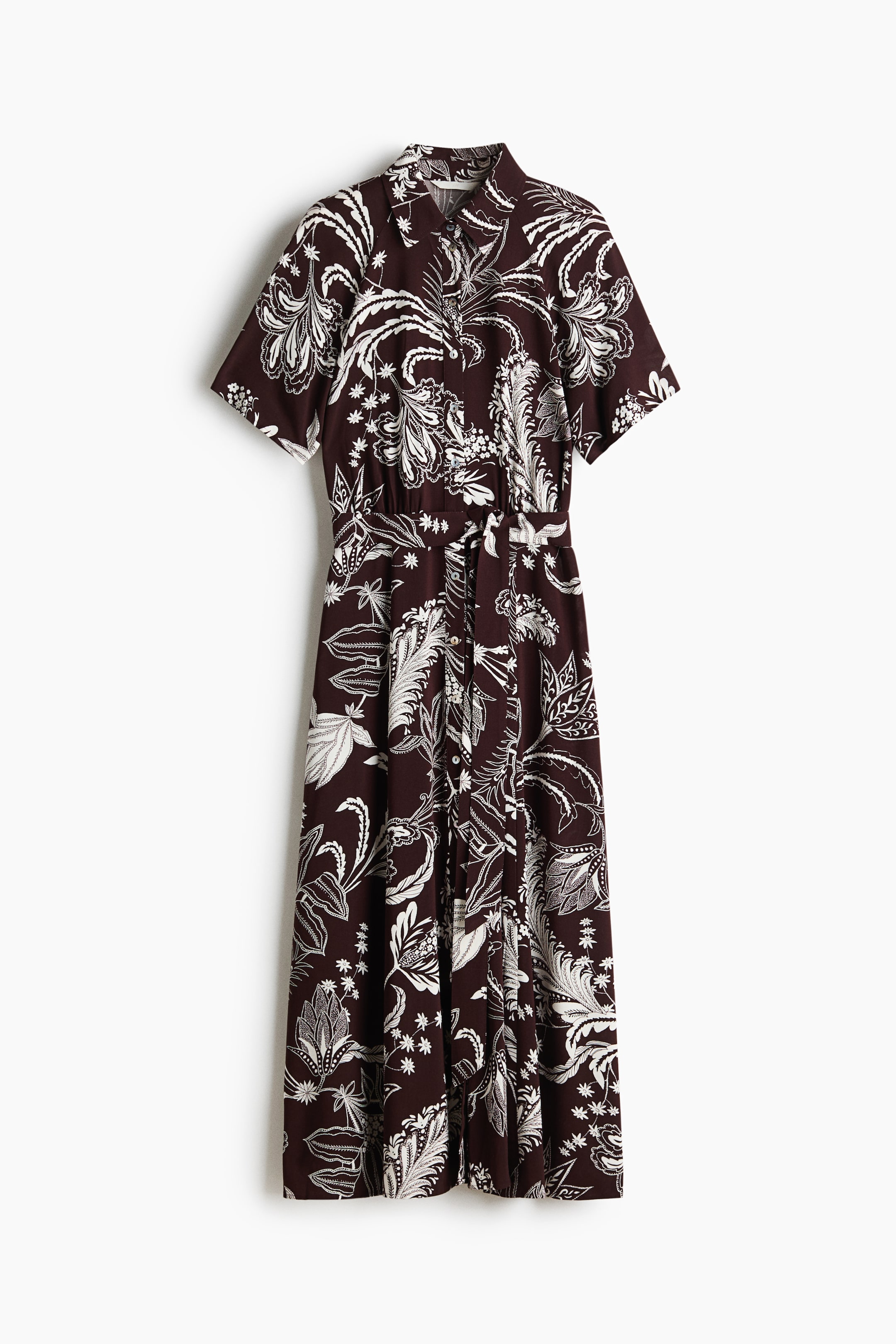拡大画像を表示: ベルテッドシャツドレス - ダークブラウン／フローラル - レディース | H&M JP 1
