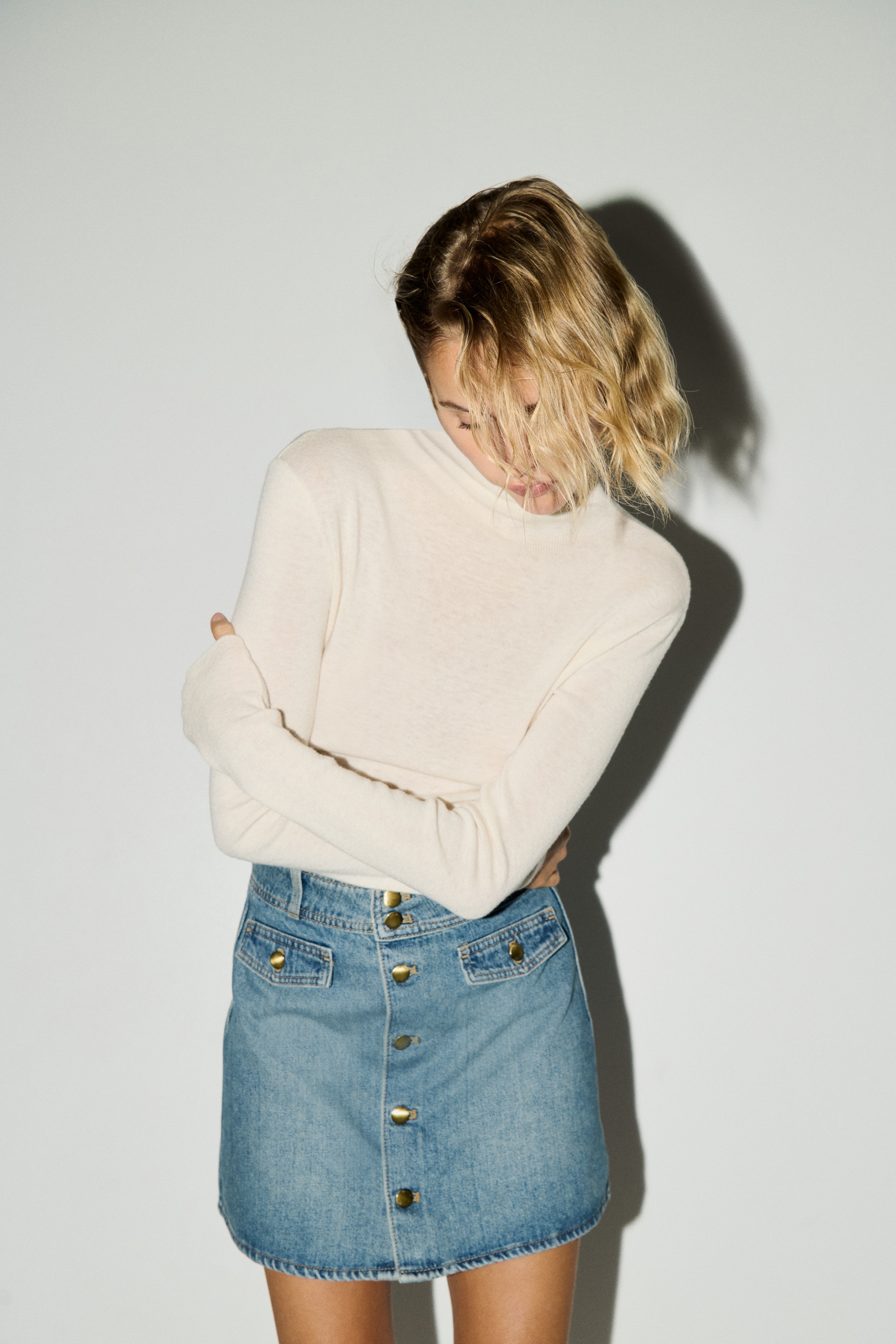 A-line denim mini skirt