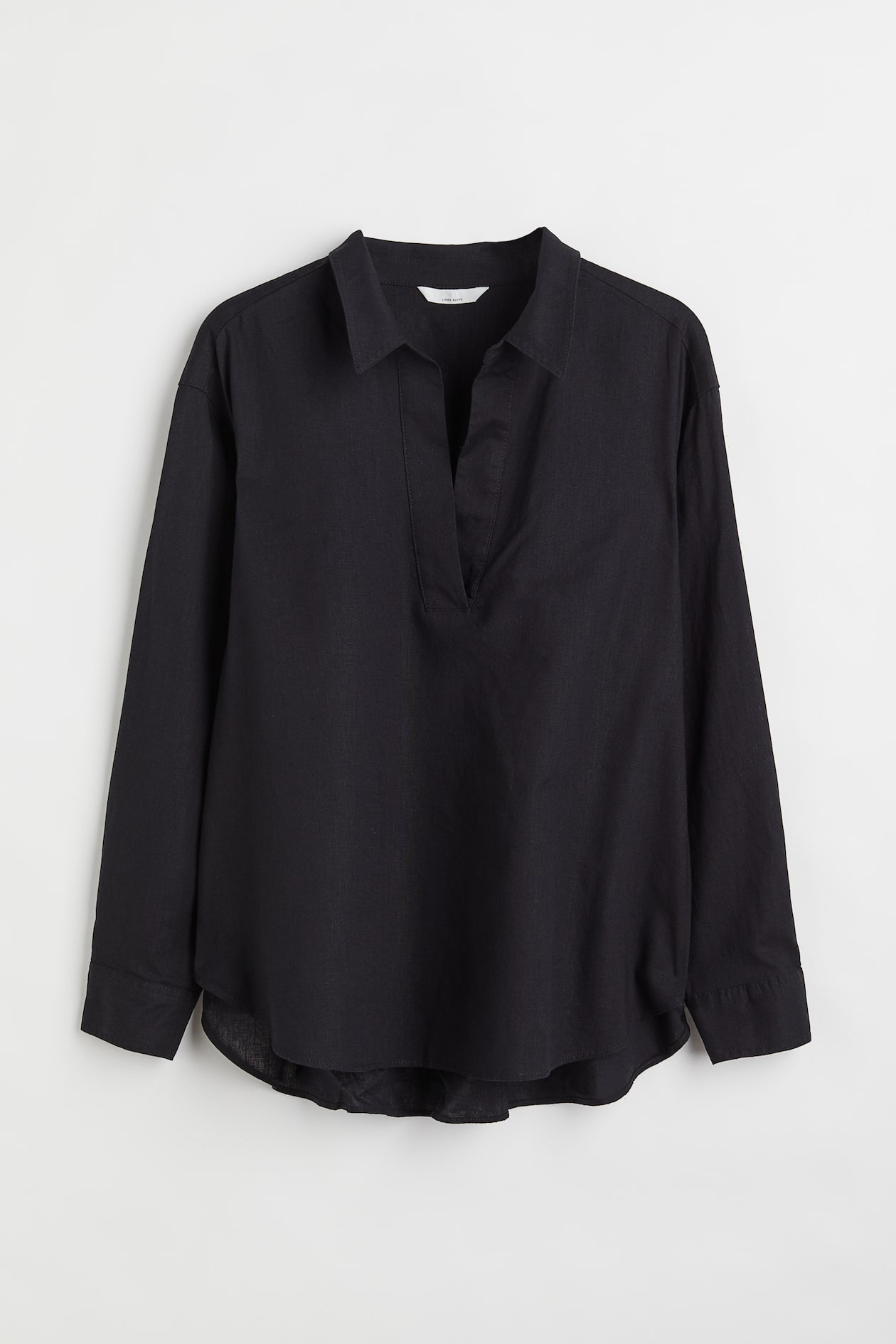 H&M+ Linen-blend Shirt - Long sleeve - Regular length - Black - Ladies ...