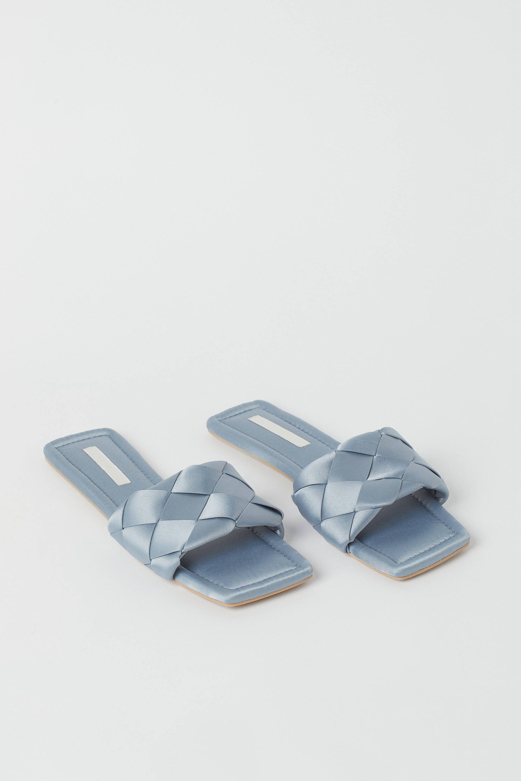Satin indoor slides - No heel - Light blue-grey - Ladies | H&M GB