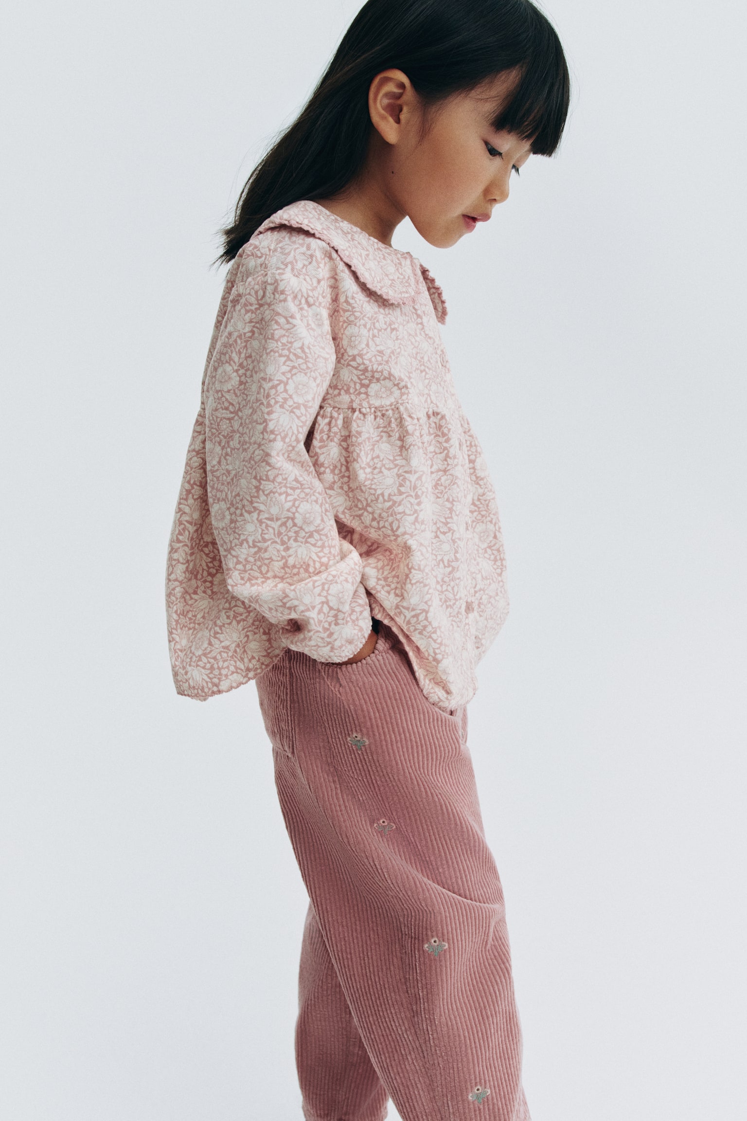 Детская блузка H&M Patterned Corduroy Blouse, цвет: Розовый / С принтом — фото 4