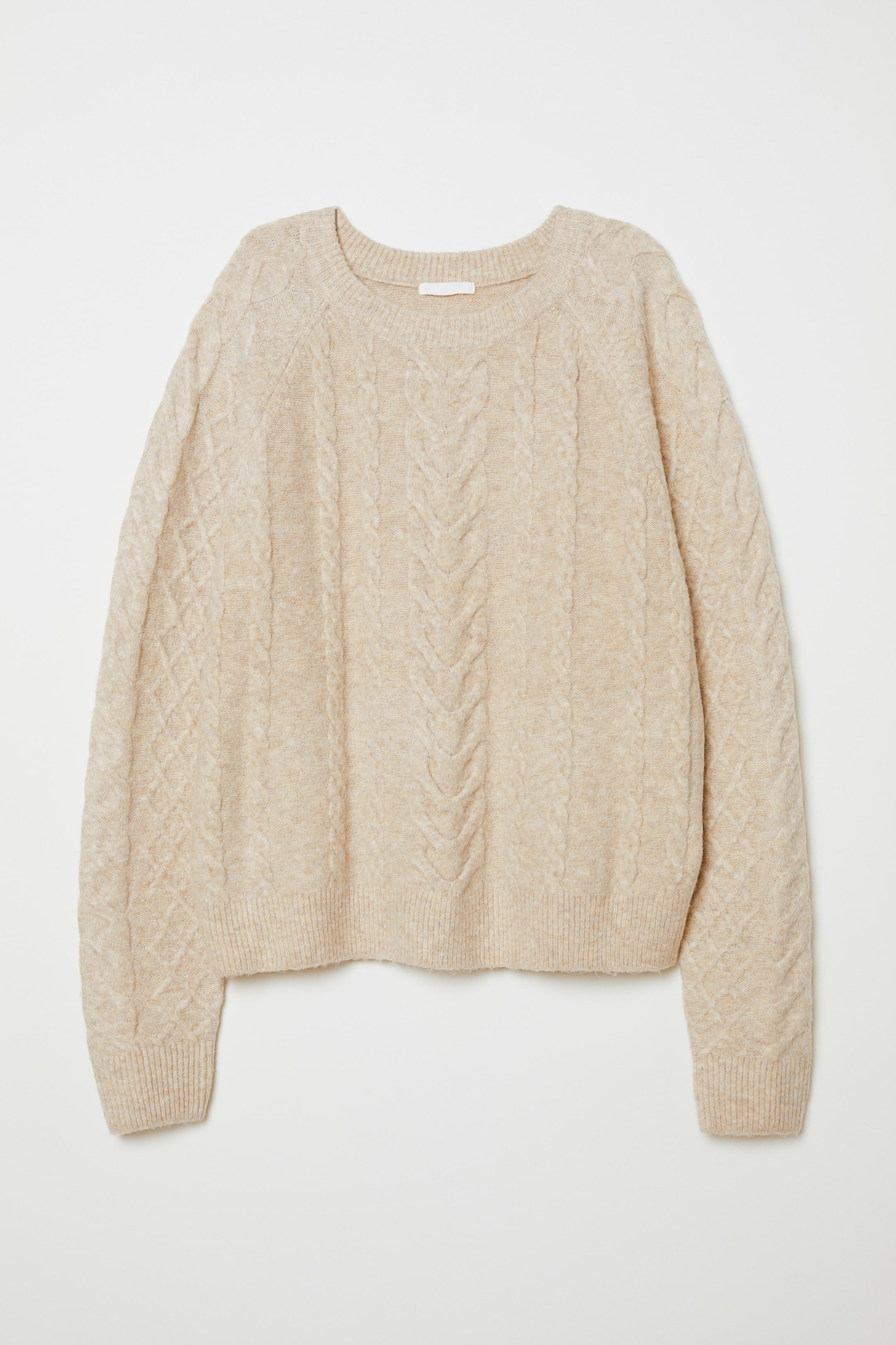 Cable-knit jumper - Long sleeve - Beige marl - Ladies | H&M GB