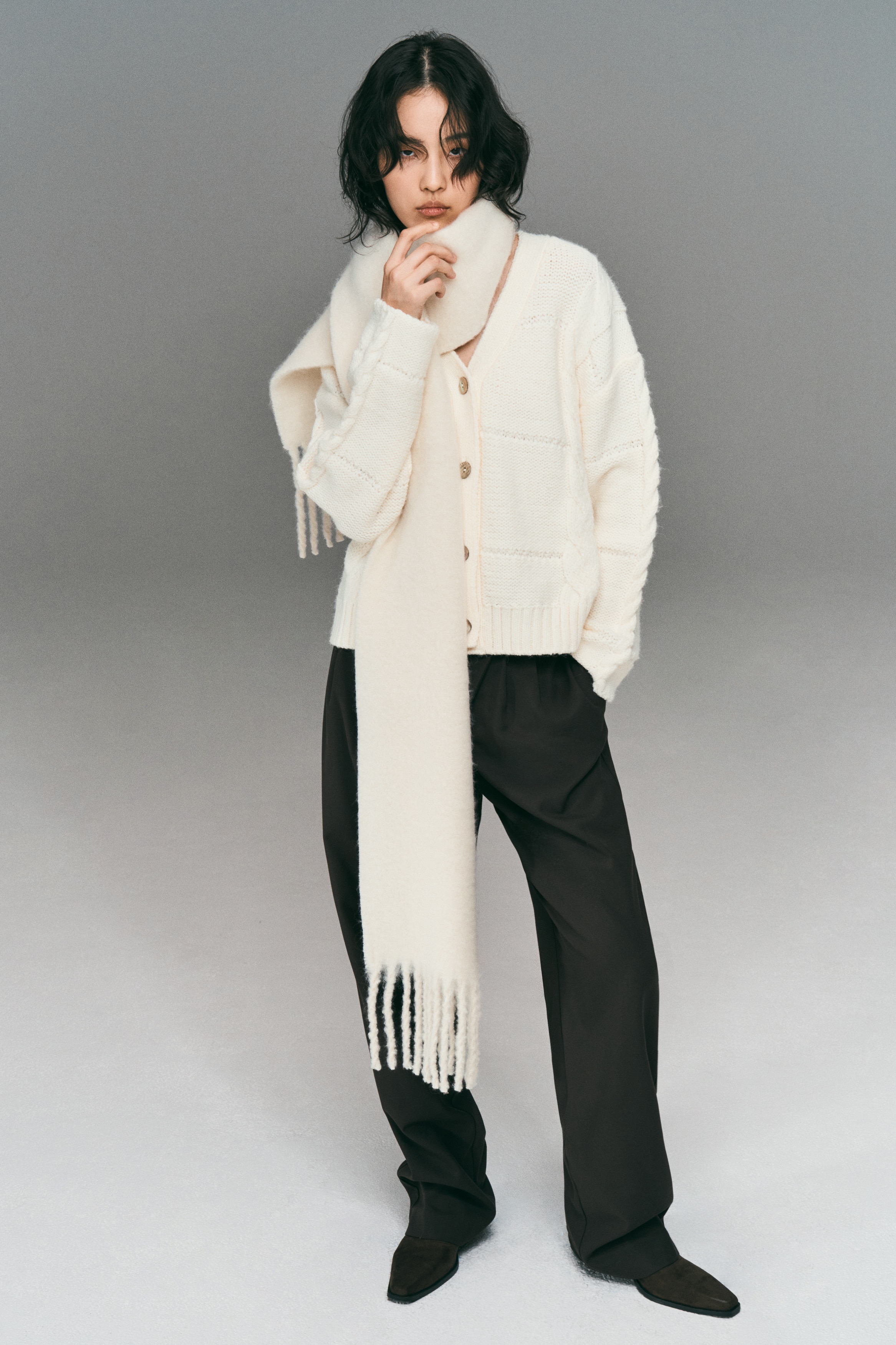 H & M - テクスチャードニットカーディガン - ホワイト H & M - テクスチャードニットカーディガン - ホワイト