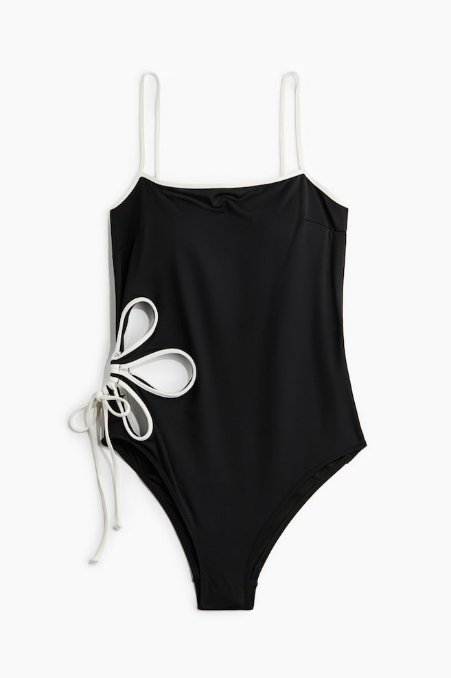Padded-cup cut-out swimsuit - Black/White/Light blue - 1