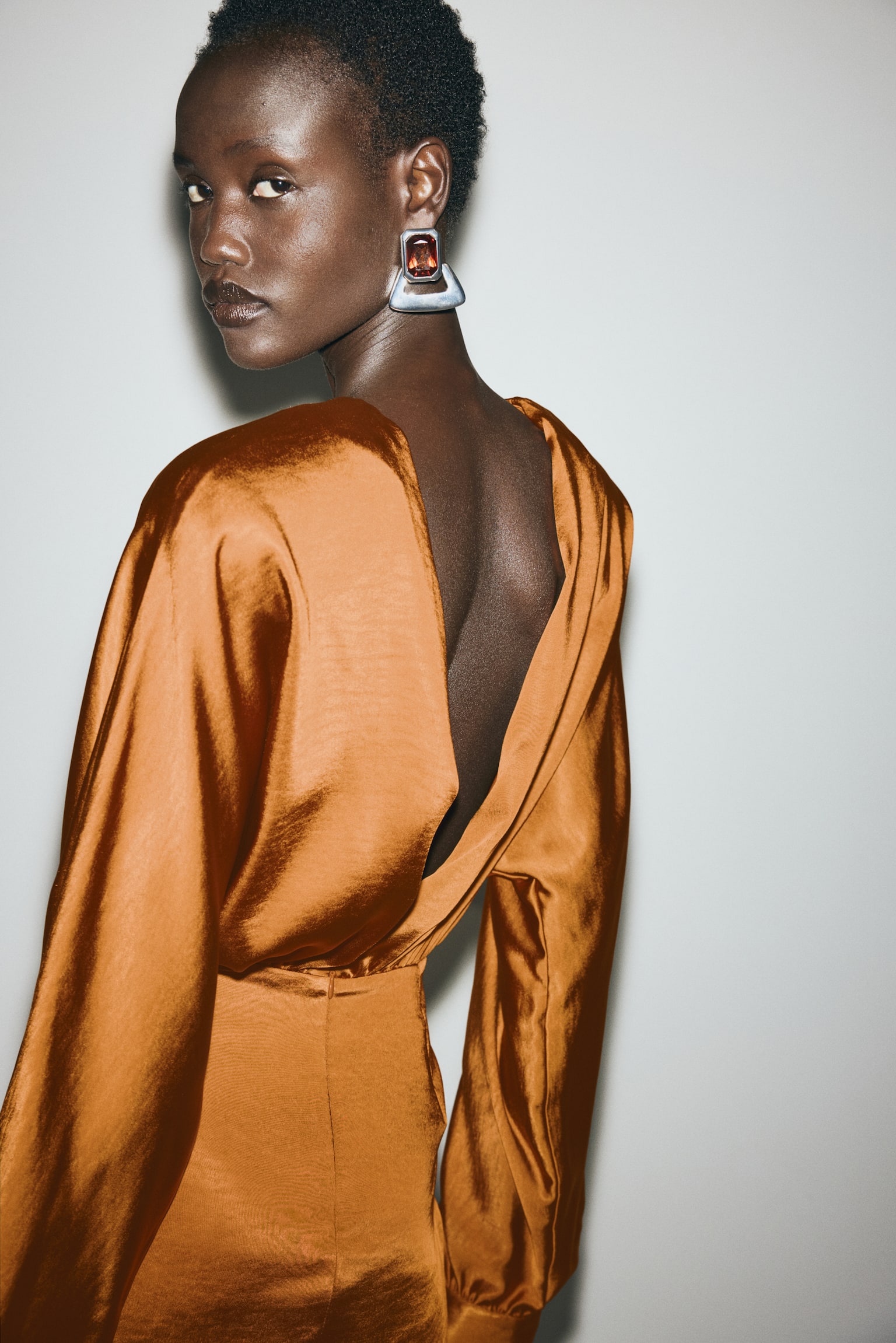 Draped satin dress - Orange - 6