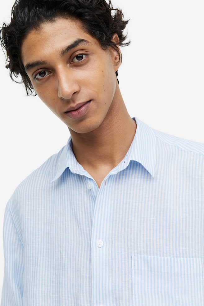 Regular Fit Linen shirt - Light blue/White striped/White/Light beige/Light blue - 4