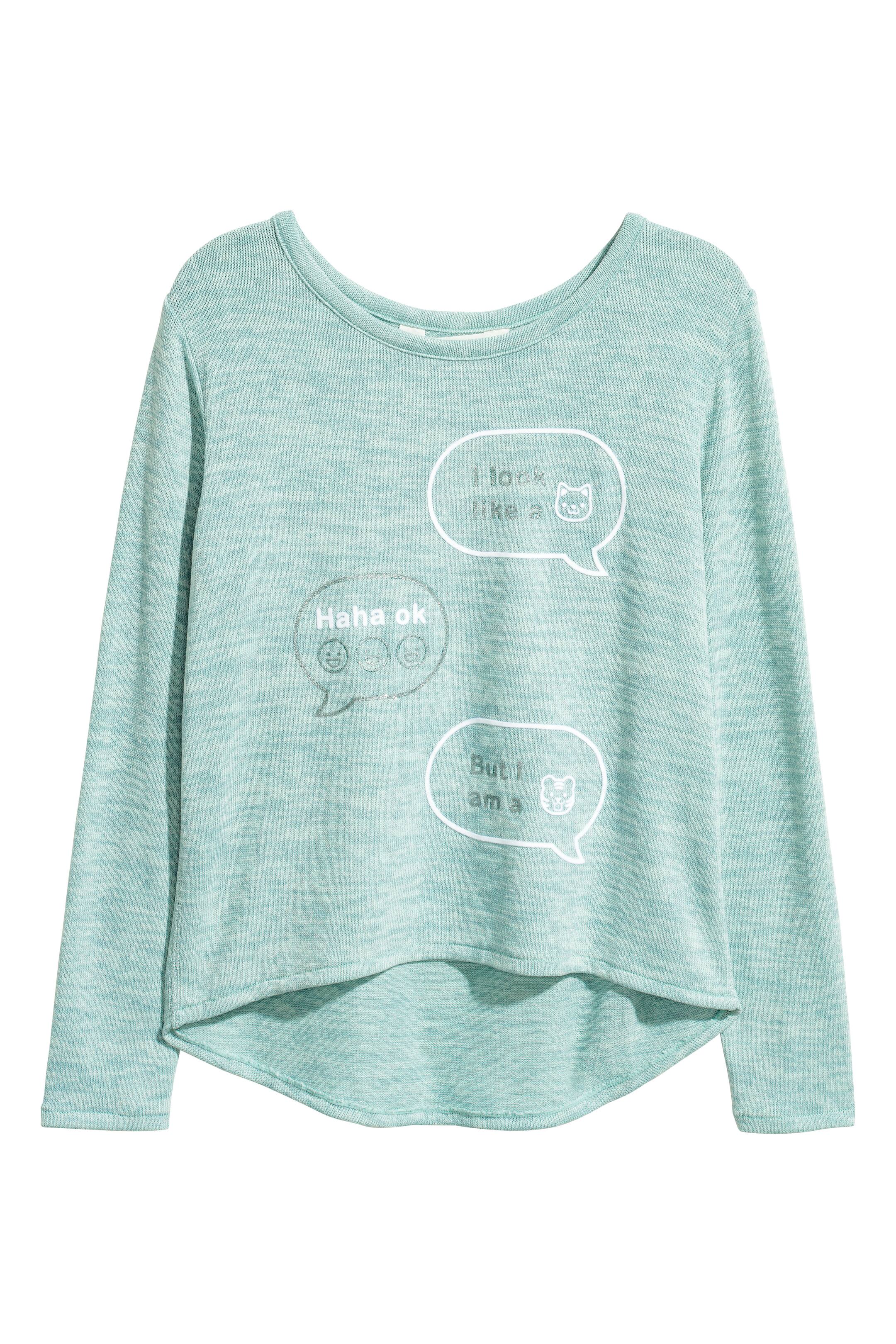 View larger image: Fine-knit printed jumper - Turquoise marl - Kids | H&M GB 1