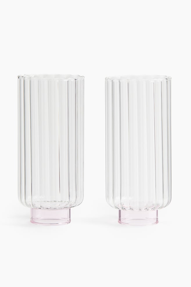 2-pack fluted highball glasses - Transparent/Pink - 1
