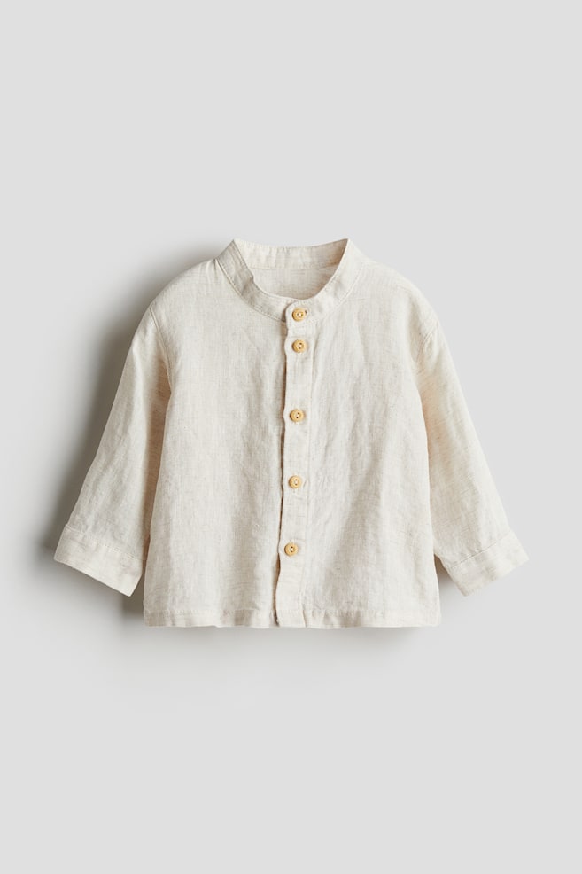 Linen grandad shirt - Light beige - 1