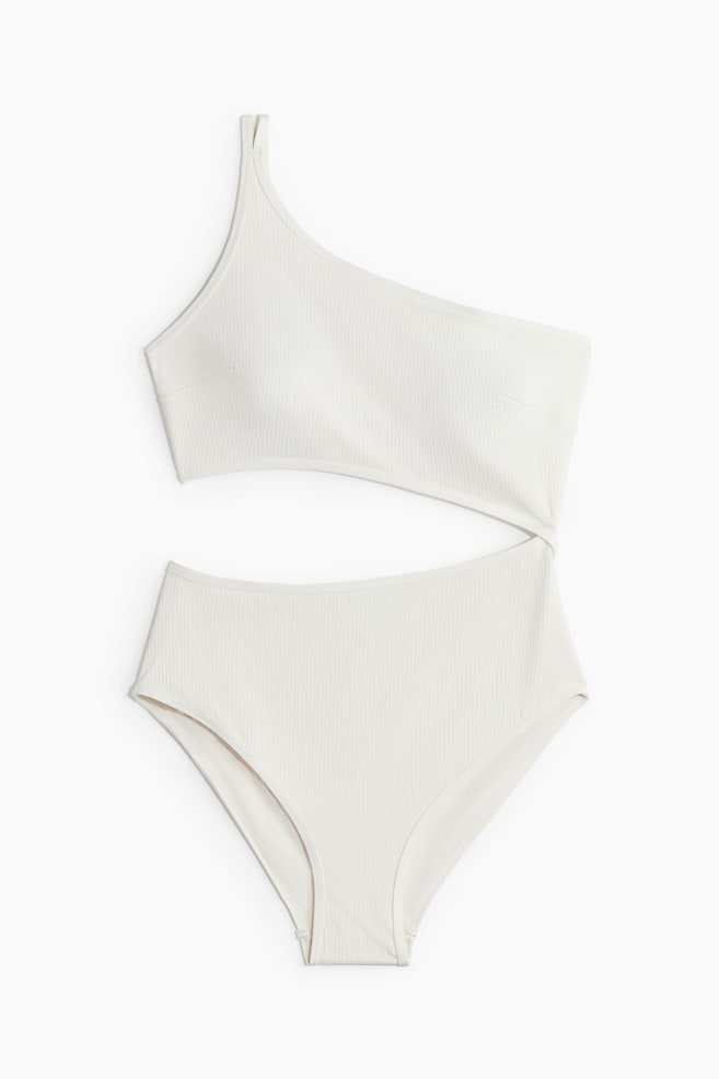 Padded-Cup Cutout Swimsuit - White - 1
